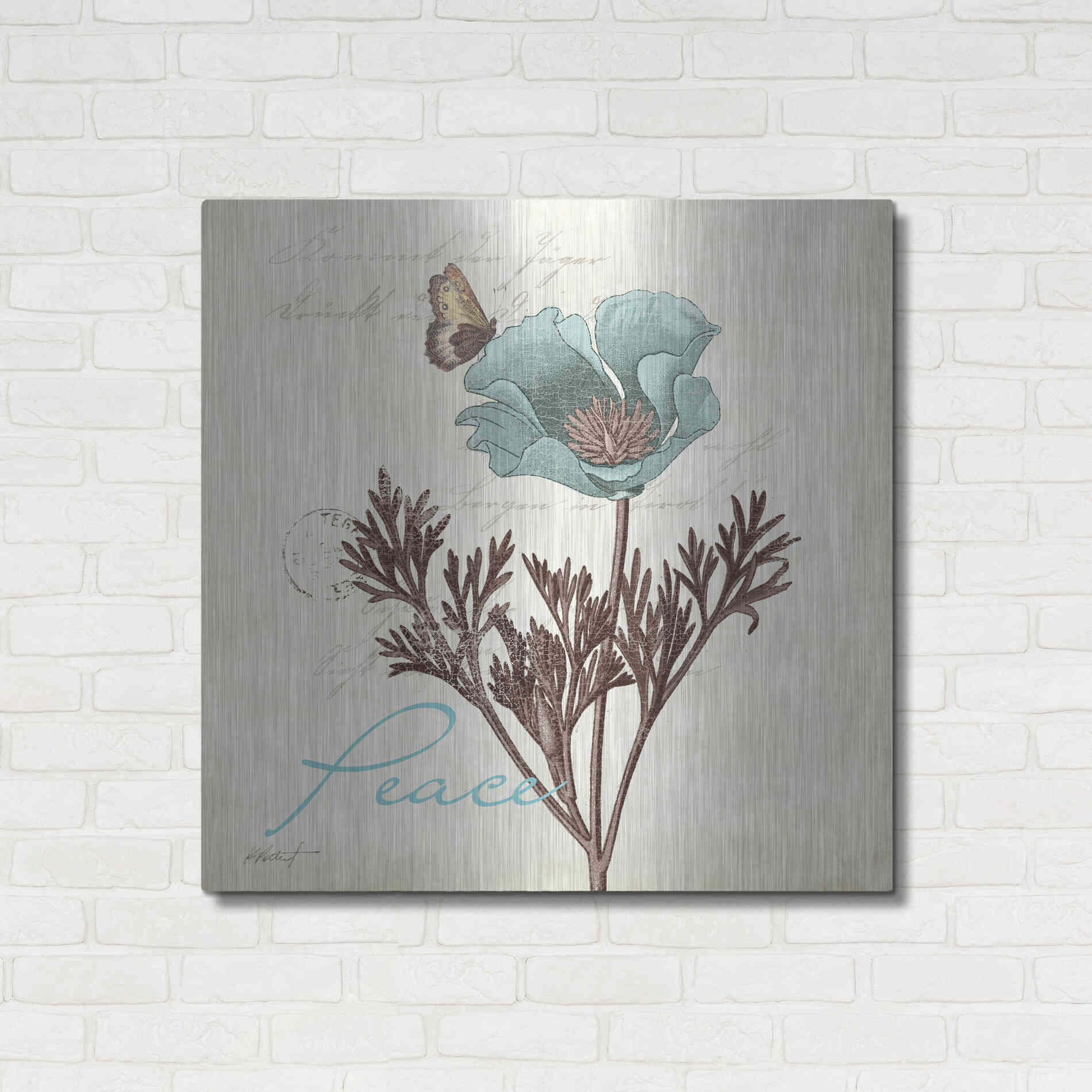 Luxe Metal Art 'Touch of Blue I - Peace' by Katie Pertiet, Metal Wall Art,36x36