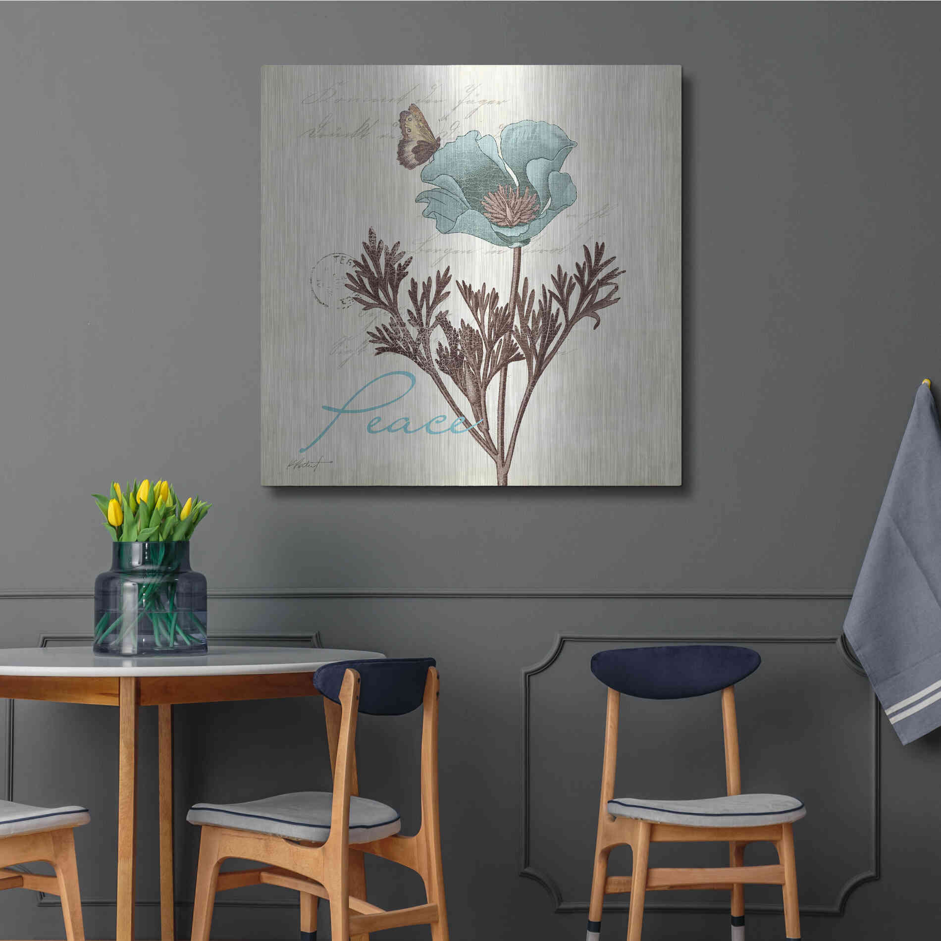 Luxe Metal Art 'Touch of Blue I - Peace' by Katie Pertiet, Metal Wall Art,36x36