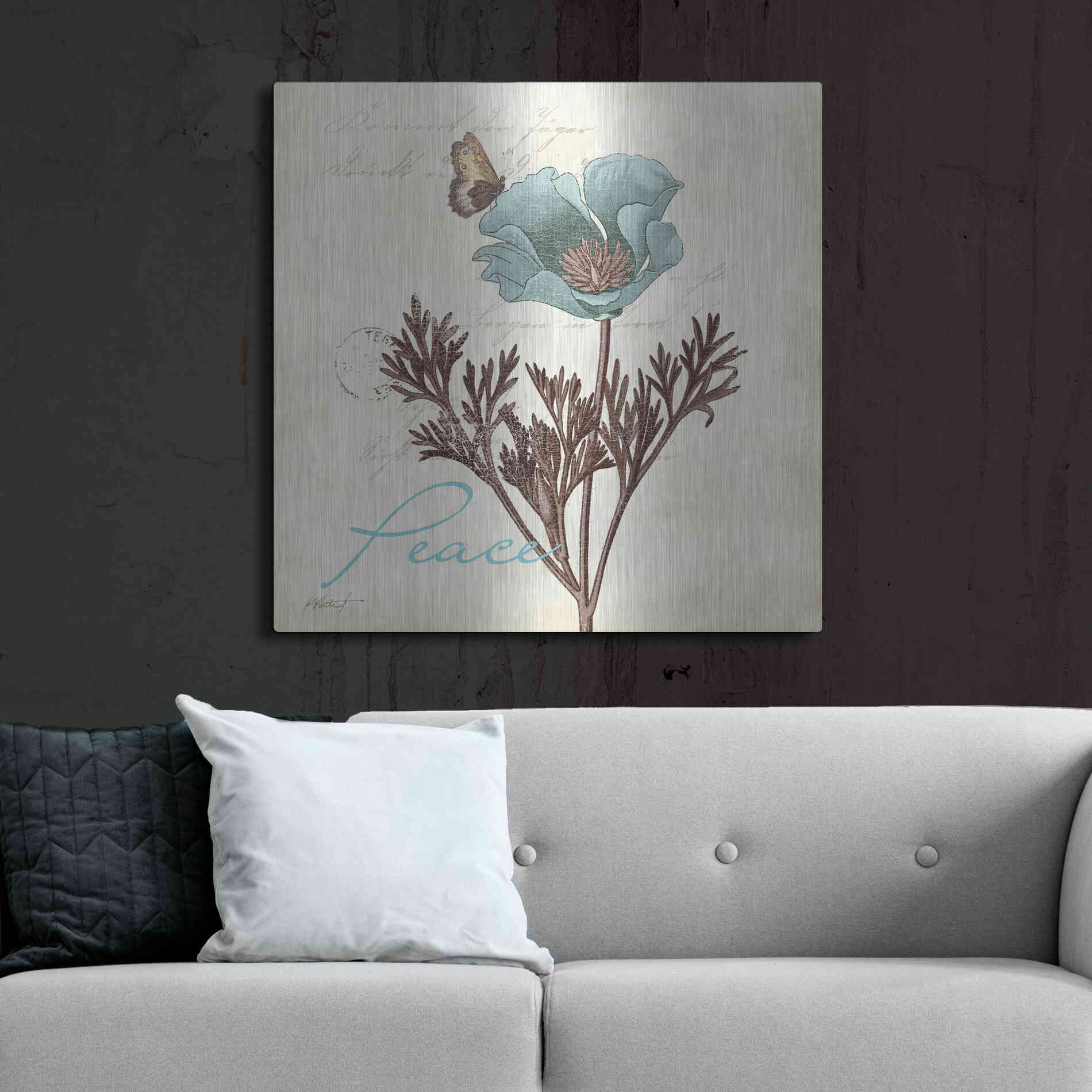 Luxe Metal Art 'Touch of Blue I - Peace' by Katie Pertiet, Metal Wall Art,36x36