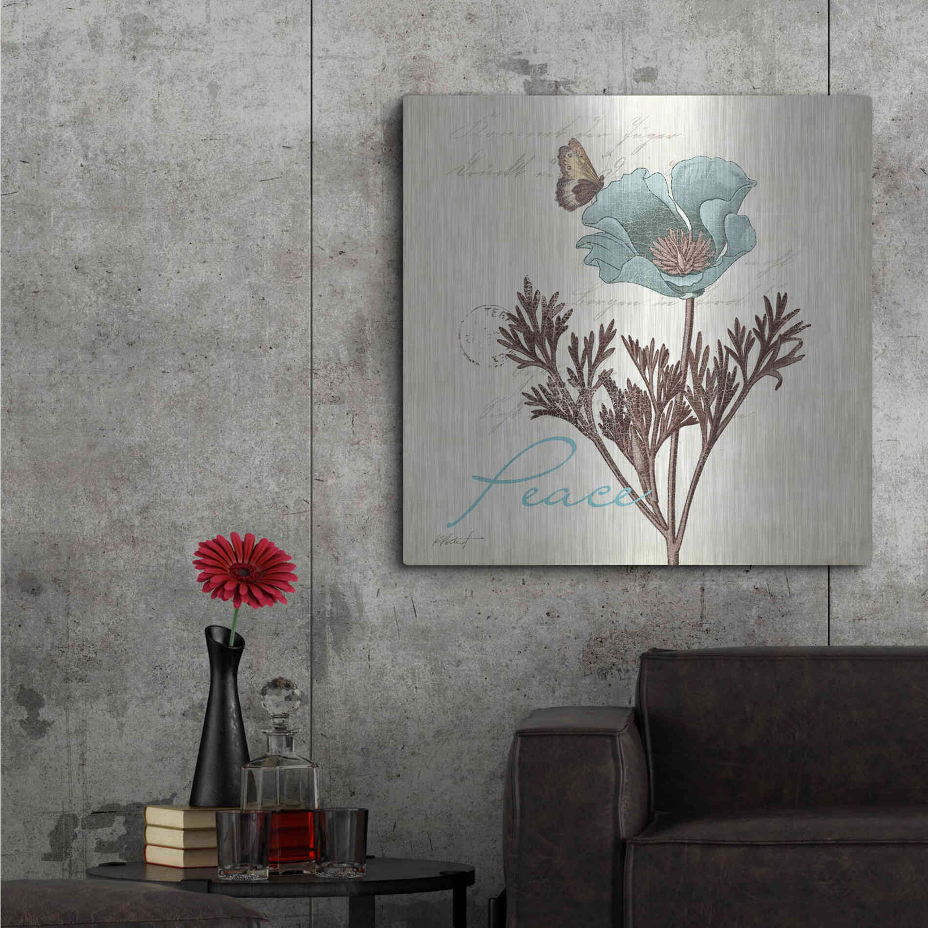 Luxe Metal Art 'Touch of Blue I - Peace' by Katie Pertiet, Metal Wall Art,36x36