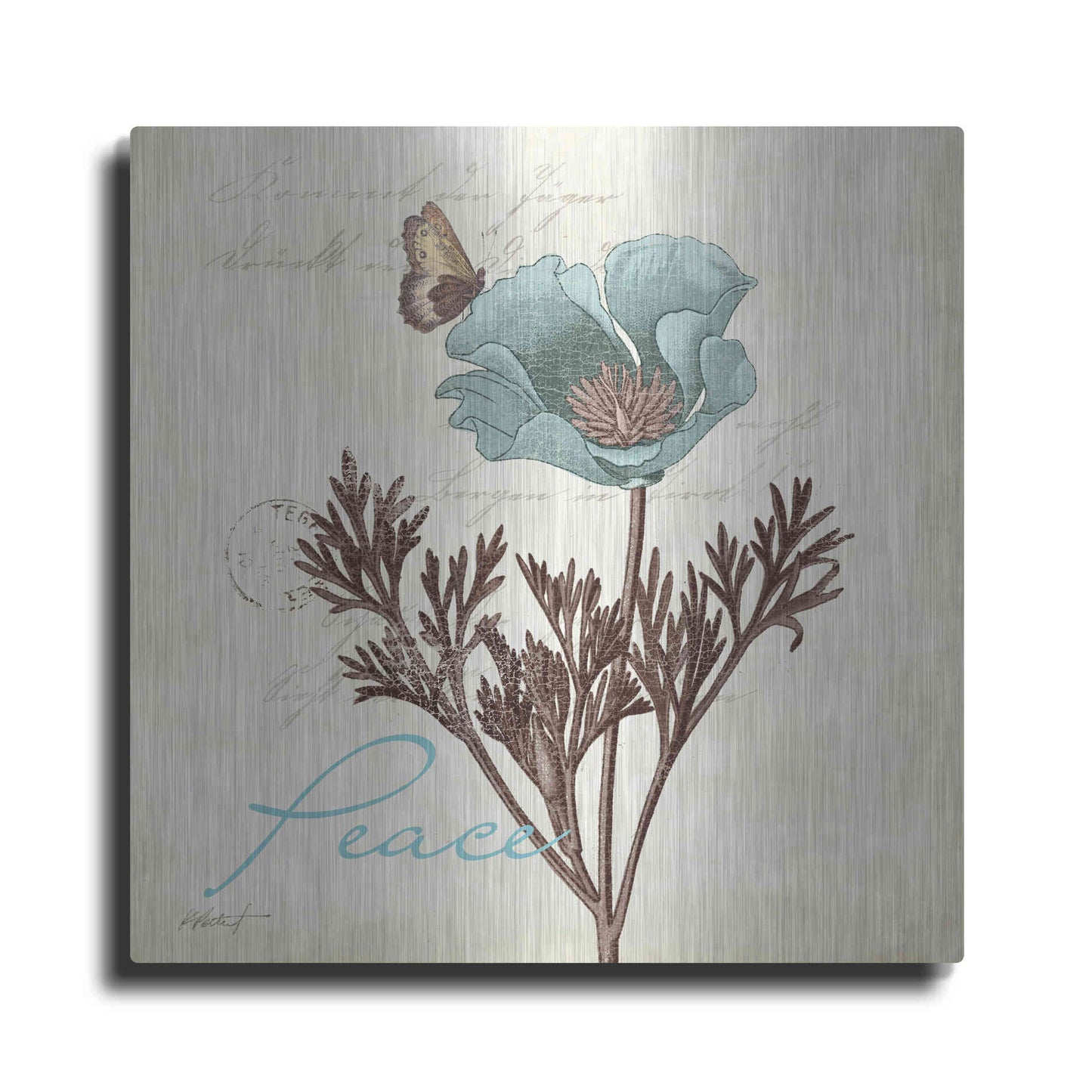 Luxe Metal Art 'Touch of Blue I - Peace' by Katie Pertiet, Metal Wall Art