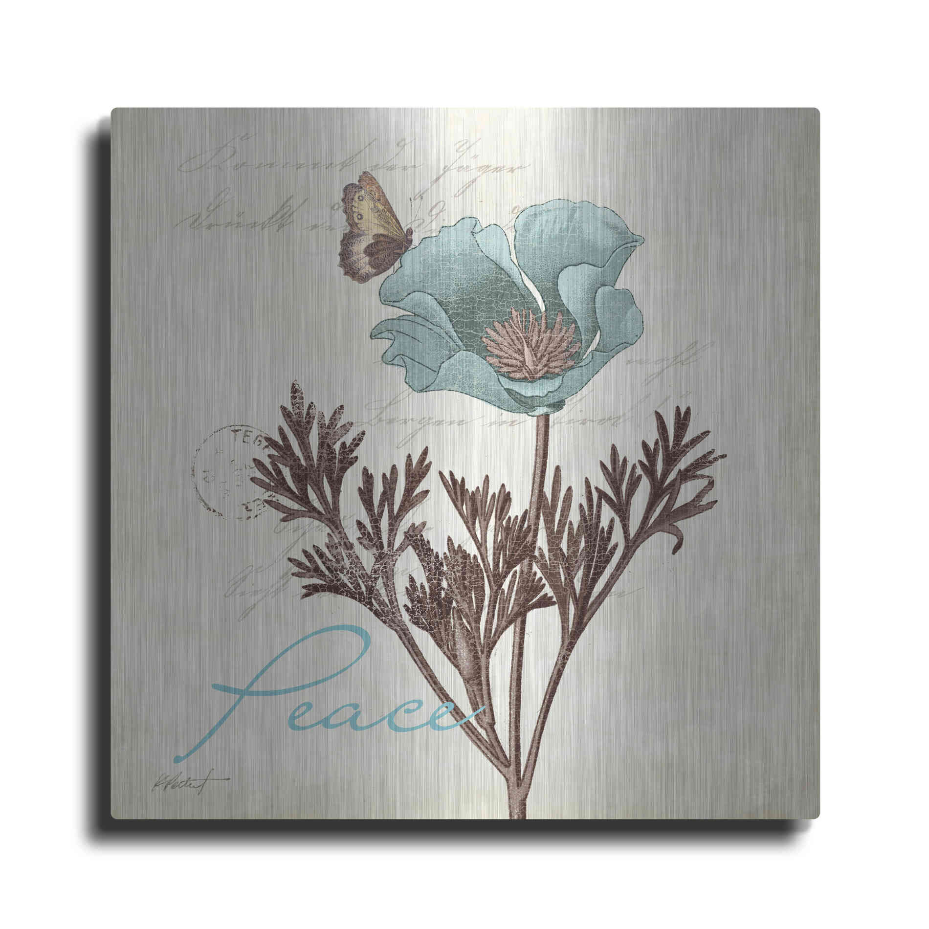 Luxe Metal Art 'Touch of Blue I - Peace' by Katie Pertiet, Metal Wall Art