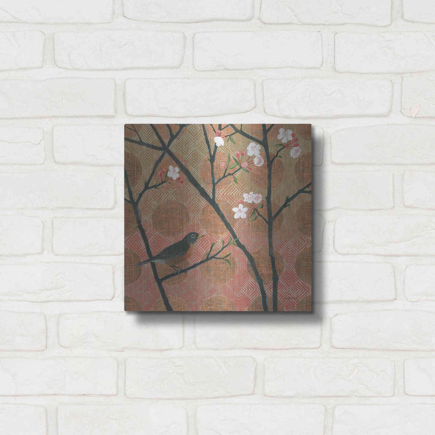 Luxe Metal Art 'Cherry Blossoms II' by Kathrine Lovell, Metal Wall Art,12x12