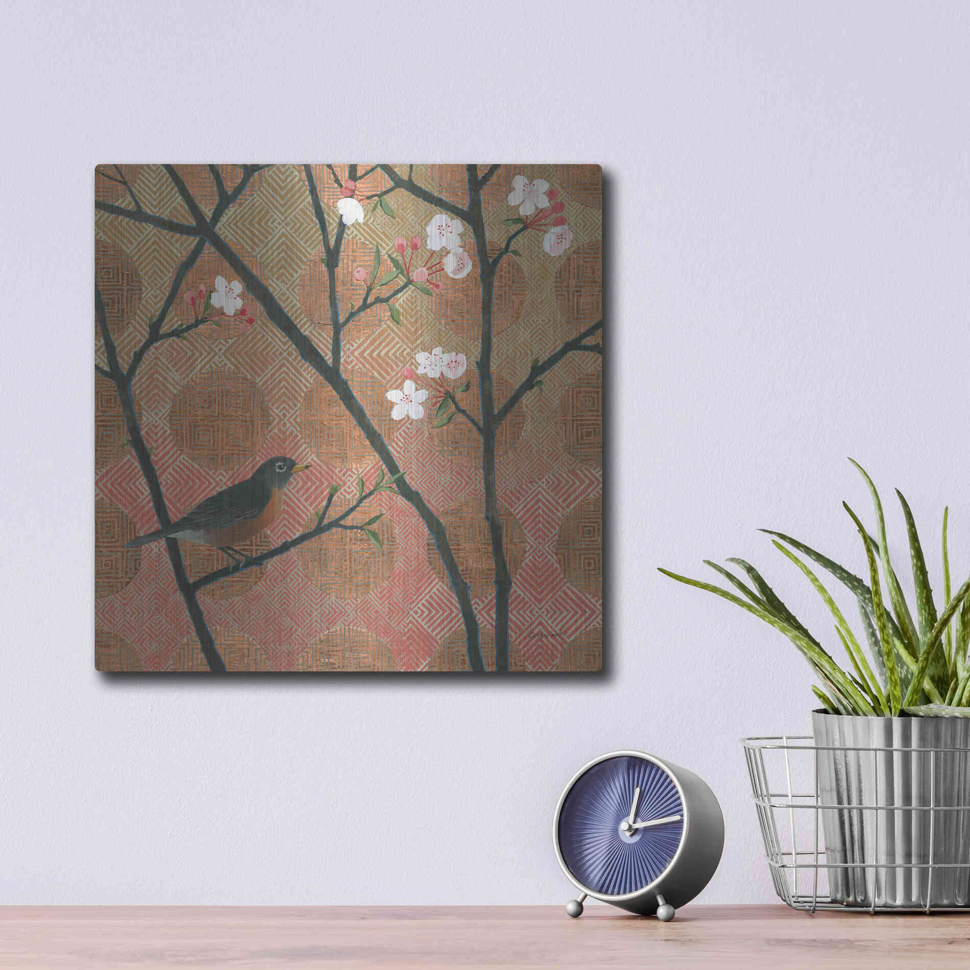 Luxe Metal Art 'Cherry Blossoms II' by Kathrine Lovell, Metal Wall Art,12x12