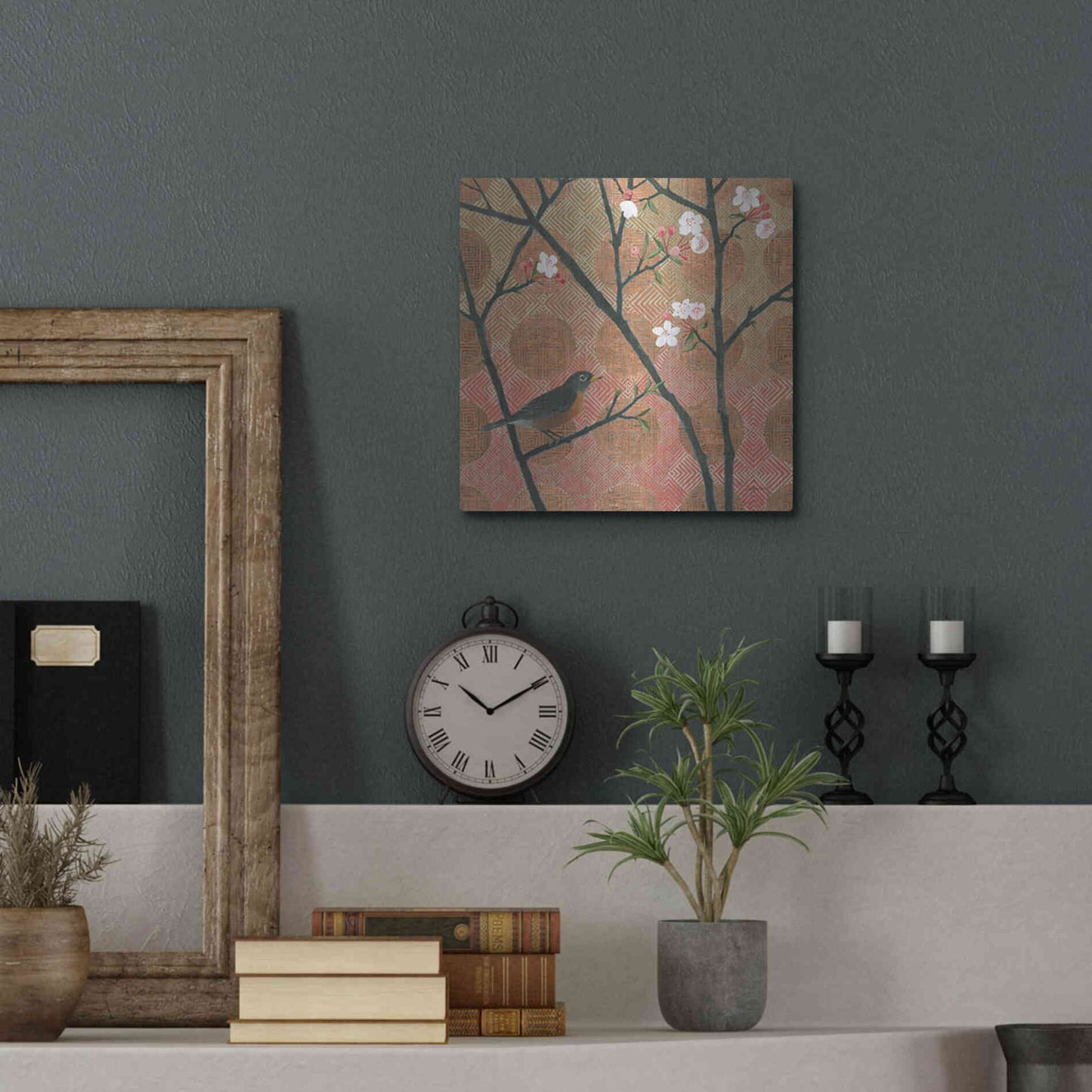 Luxe Metal Art 'Cherry Blossoms II' by Kathrine Lovell, Metal Wall Art,12x12