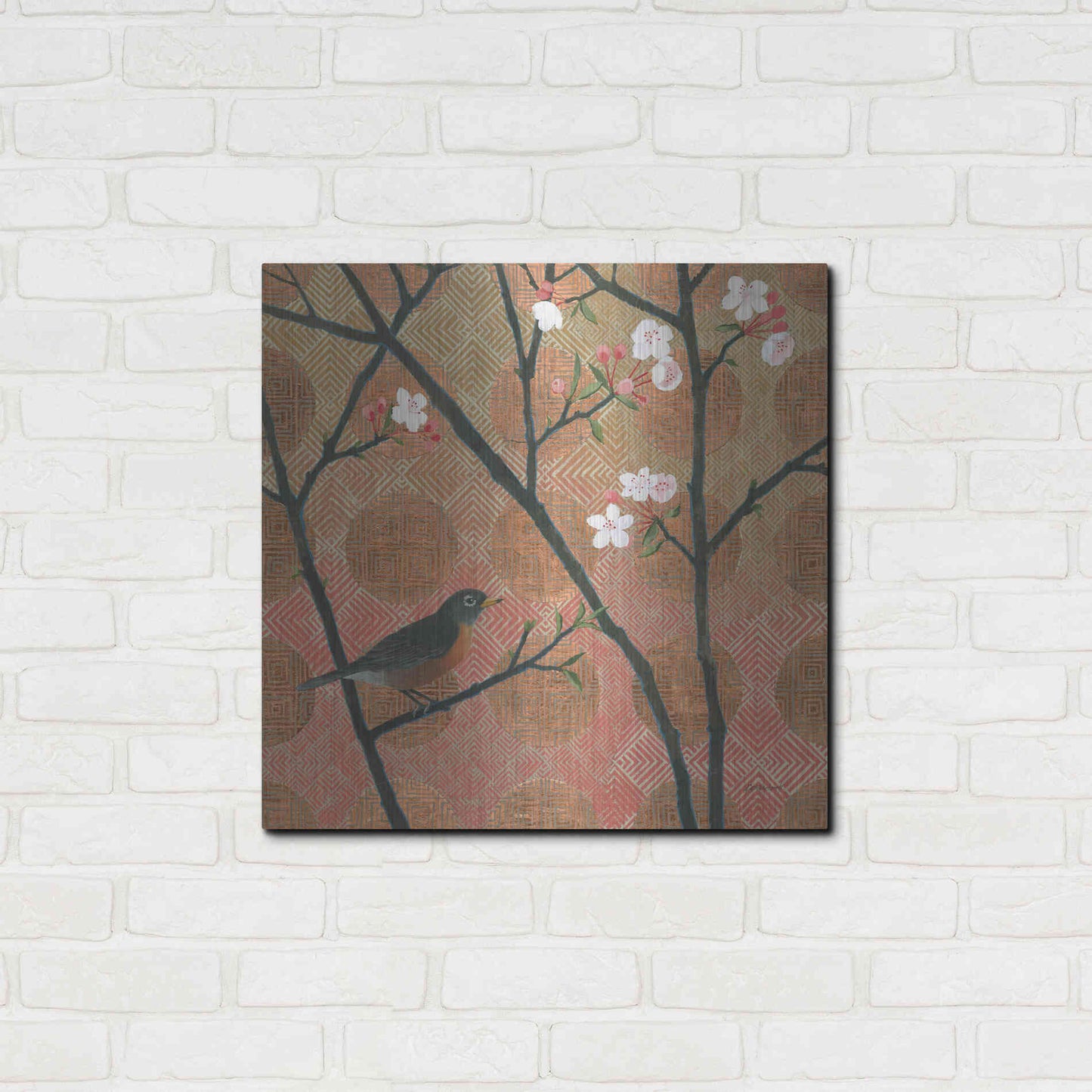 Luxe Metal Art 'Cherry Blossoms II' by Kathrine Lovell, Metal Wall Art,24x24