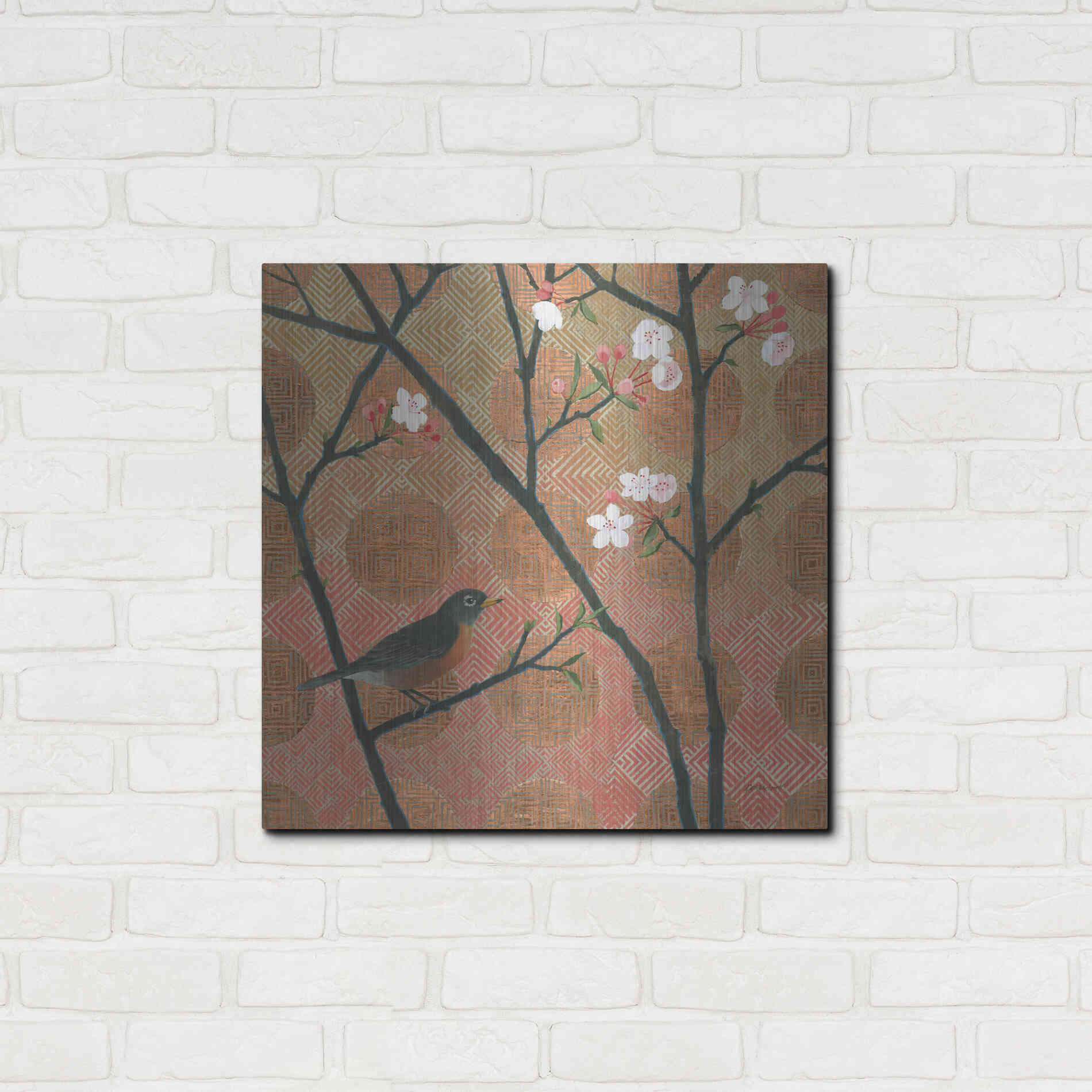 Luxe Metal Art 'Cherry Blossoms II' by Kathrine Lovell, Metal Wall Art,24x24
