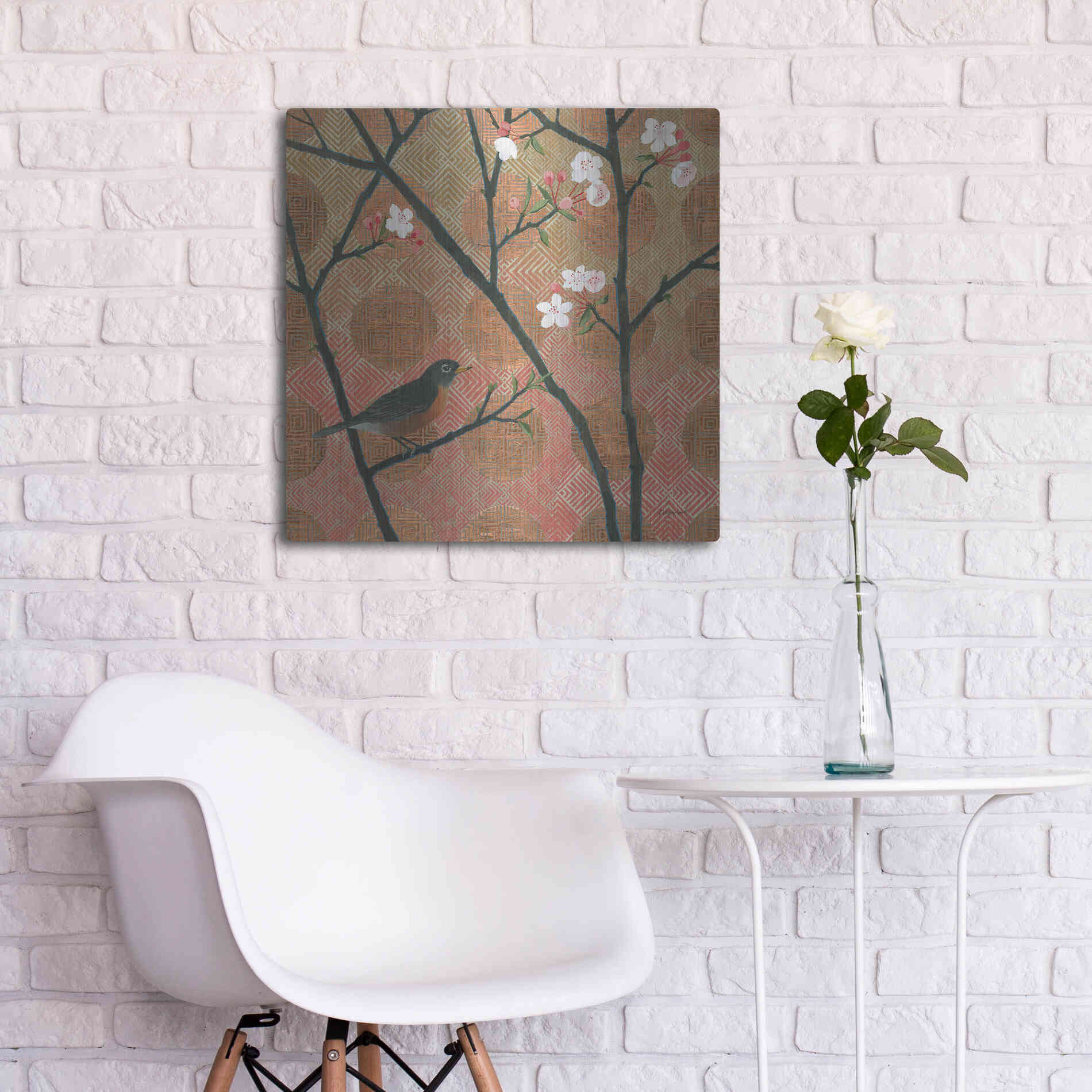 Luxe Metal Art 'Cherry Blossoms II' by Kathrine Lovell, Metal Wall Art,24x24