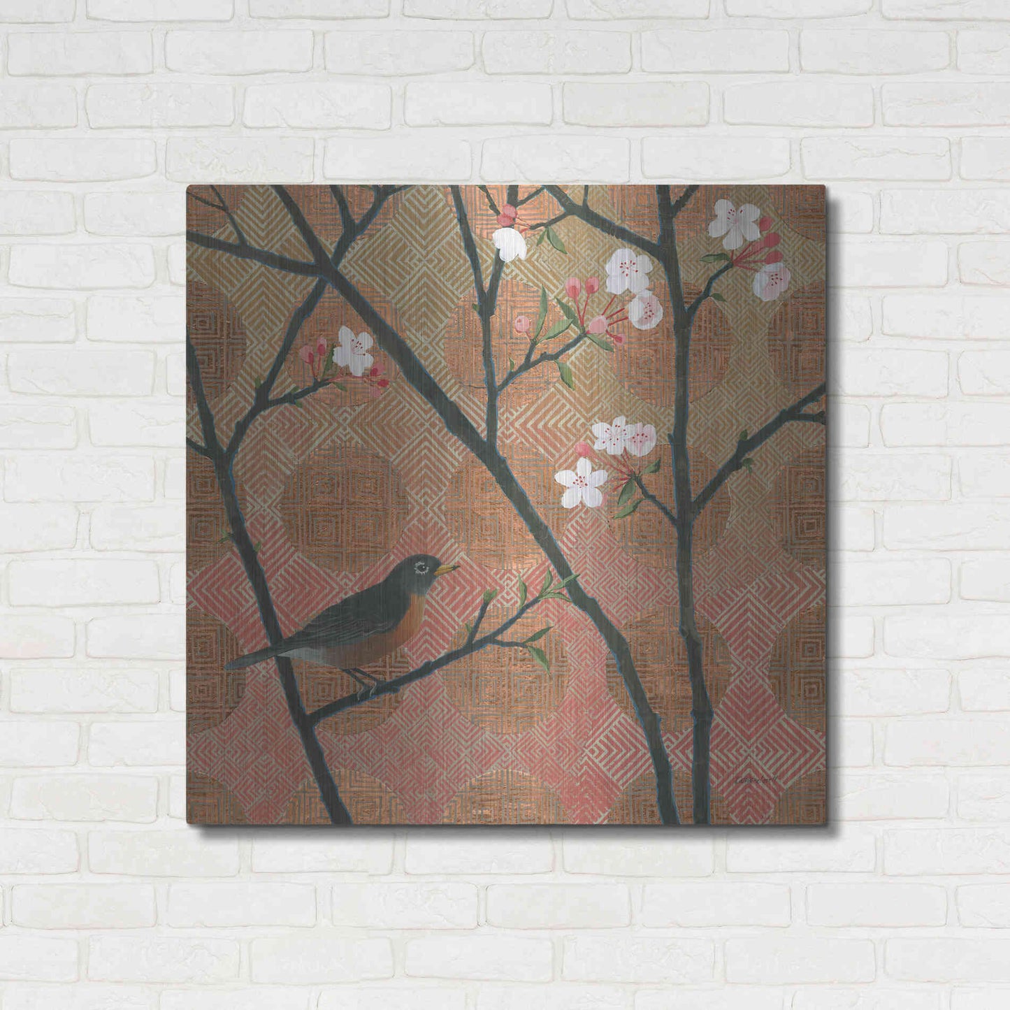 Luxe Metal Art 'Cherry Blossoms II' by Kathrine Lovell, Metal Wall Art,36x36