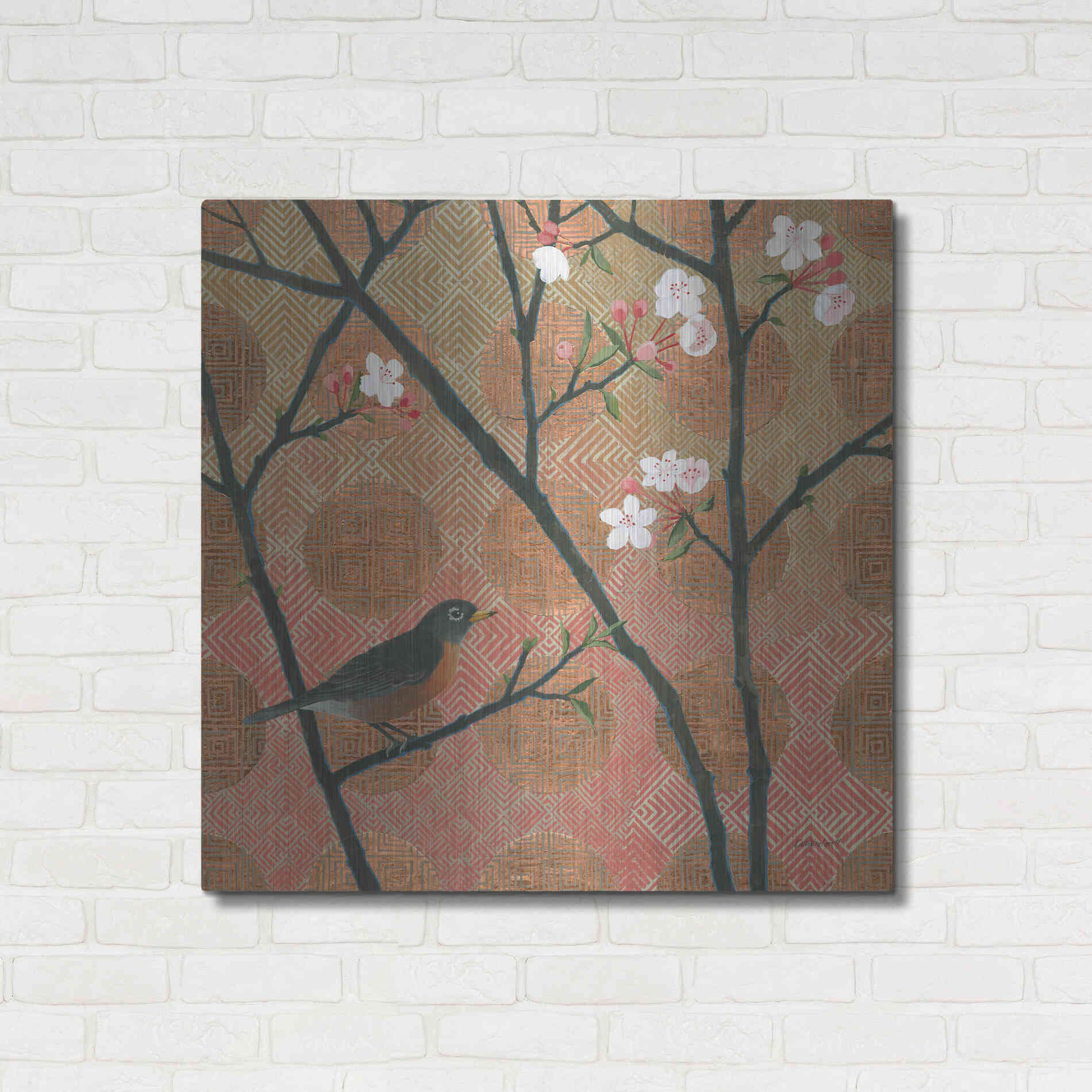 Luxe Metal Art 'Cherry Blossoms II' by Kathrine Lovell, Metal Wall Art,36x36