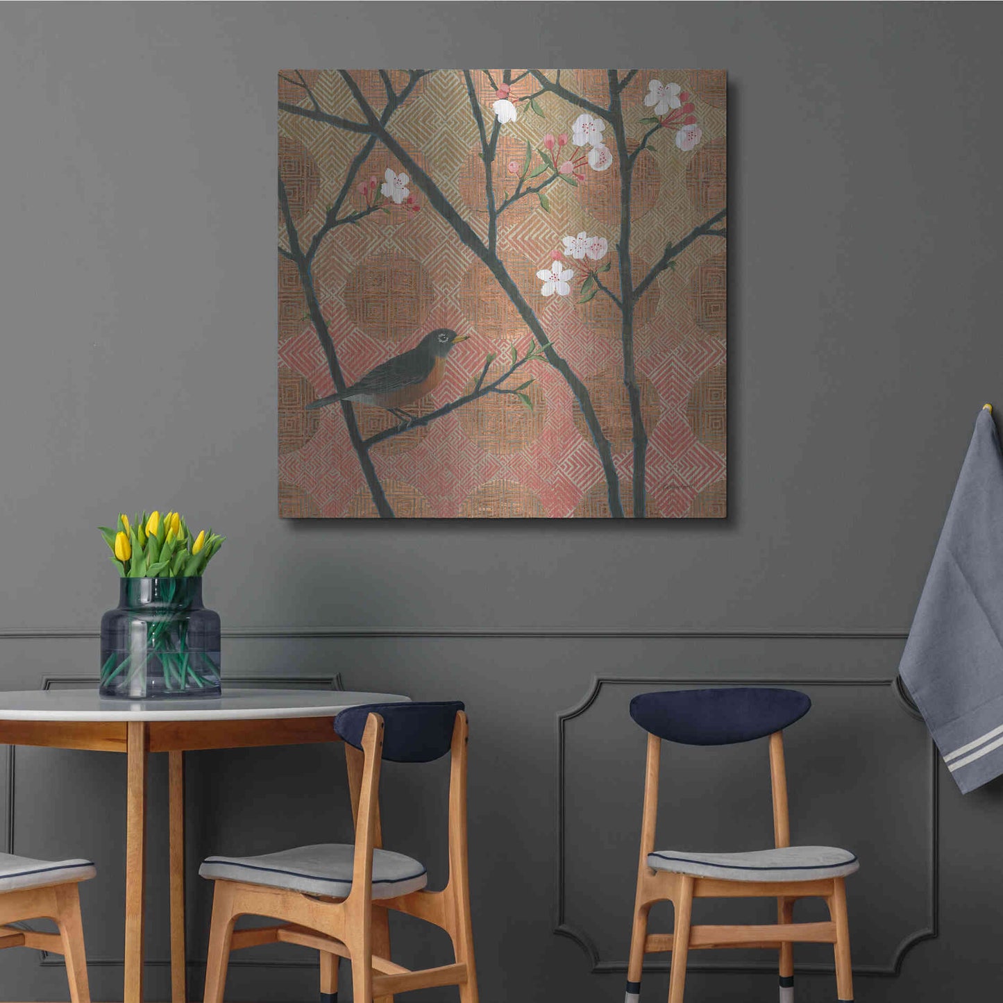 Luxe Metal Art 'Cherry Blossoms II' by Kathrine Lovell, Metal Wall Art,36x36