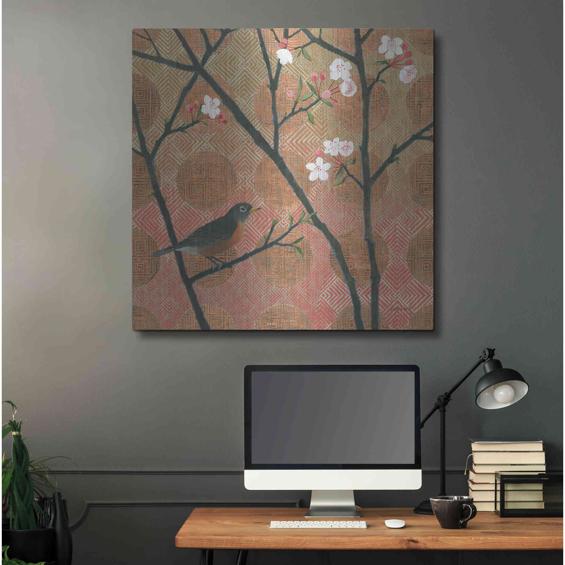 Luxe Metal Art 'Cherry Blossoms II' by Kathrine Lovell, Metal Wall Art,36x36