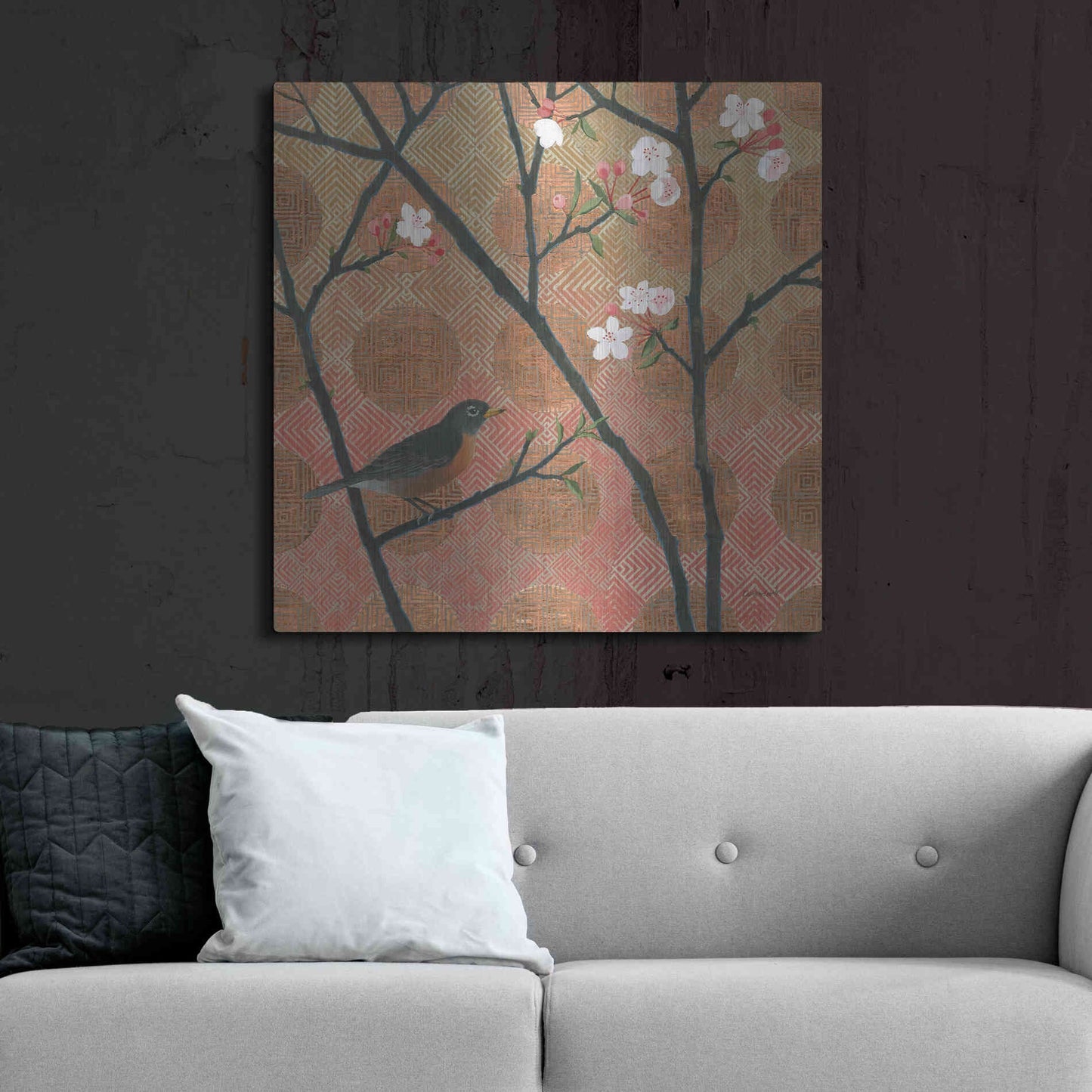 Luxe Metal Art 'Cherry Blossoms II' by Kathrine Lovell, Metal Wall Art,36x36