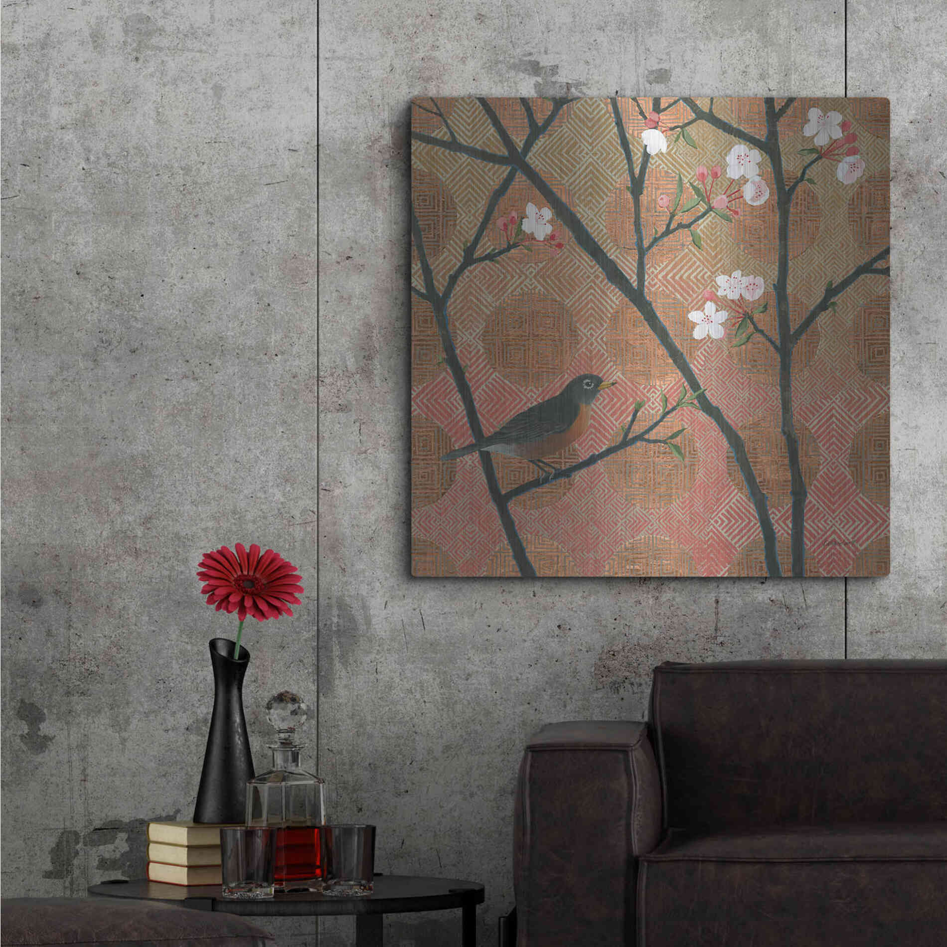 Luxe Metal Art 'Cherry Blossoms II' by Kathrine Lovell, Metal Wall Art,36x36