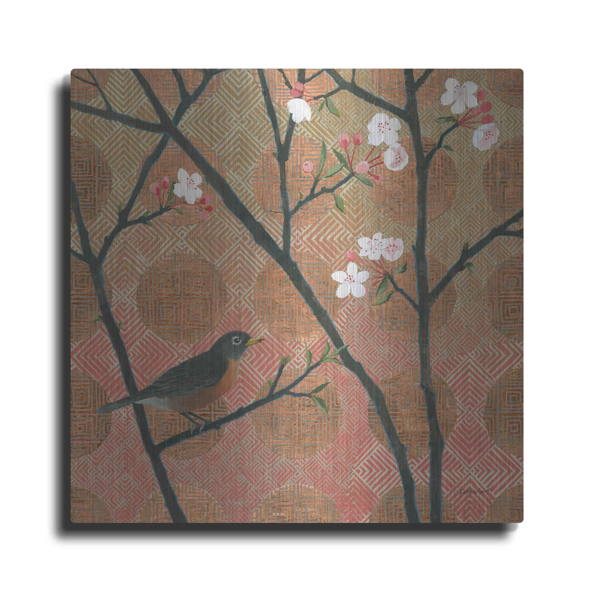Luxe Metal Art 'Cherry Blossoms II' by Kathrine Lovell, Metal Wall Art
