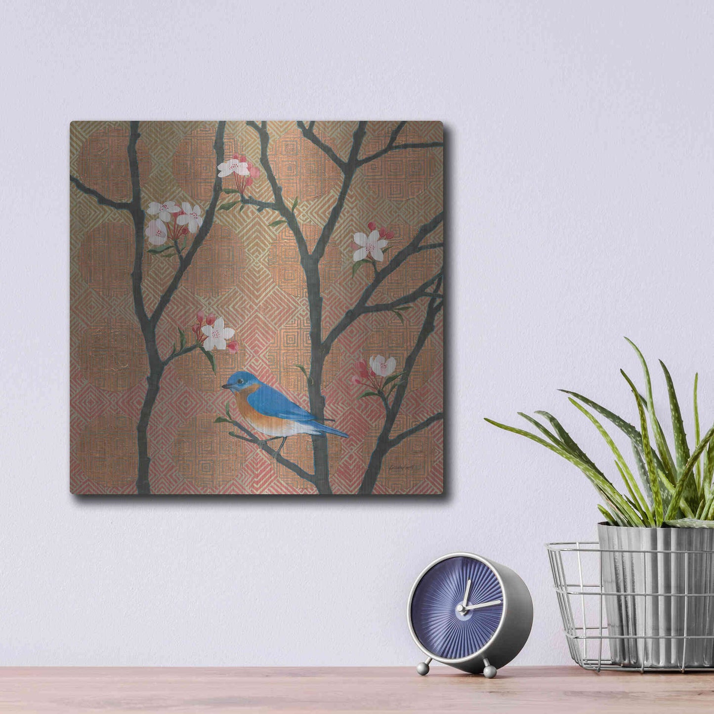 Luxe Metal Art 'Cherry Blossoms I' by Kathrine Lovell, Metal Wall Art,12x12