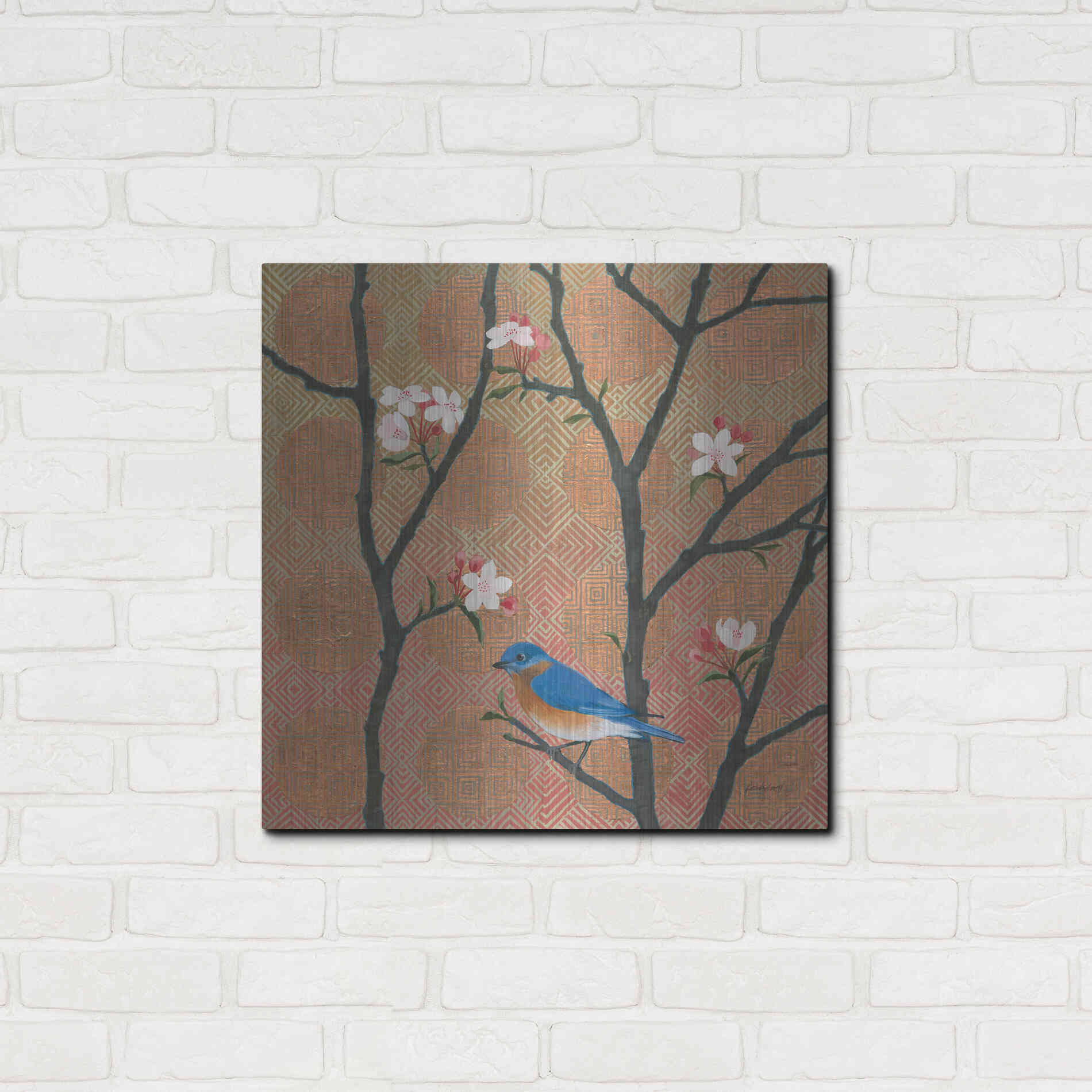 Luxe Metal Art 'Cherry Blossoms I' by Kathrine Lovell, Metal Wall Art,24x24