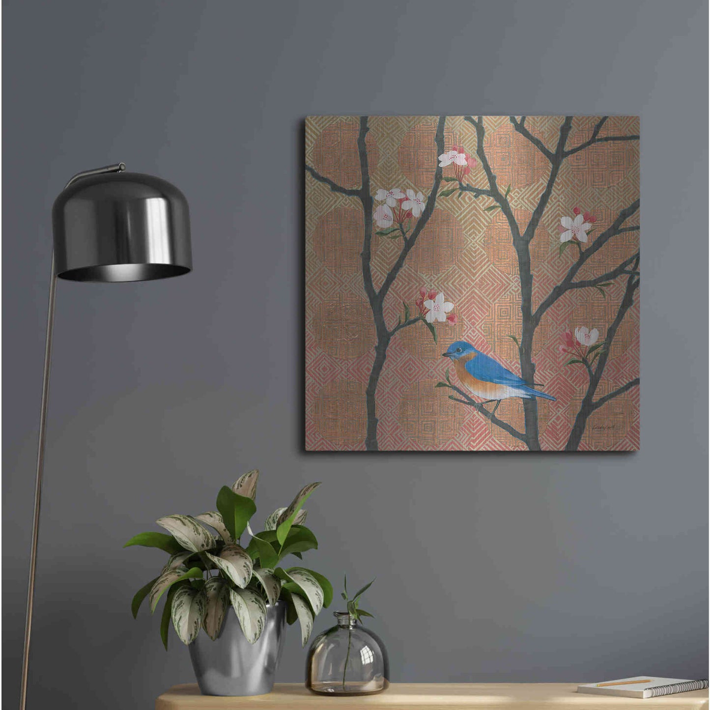 Luxe Metal Art 'Cherry Blossoms I' by Kathrine Lovell, Metal Wall Art,24x24