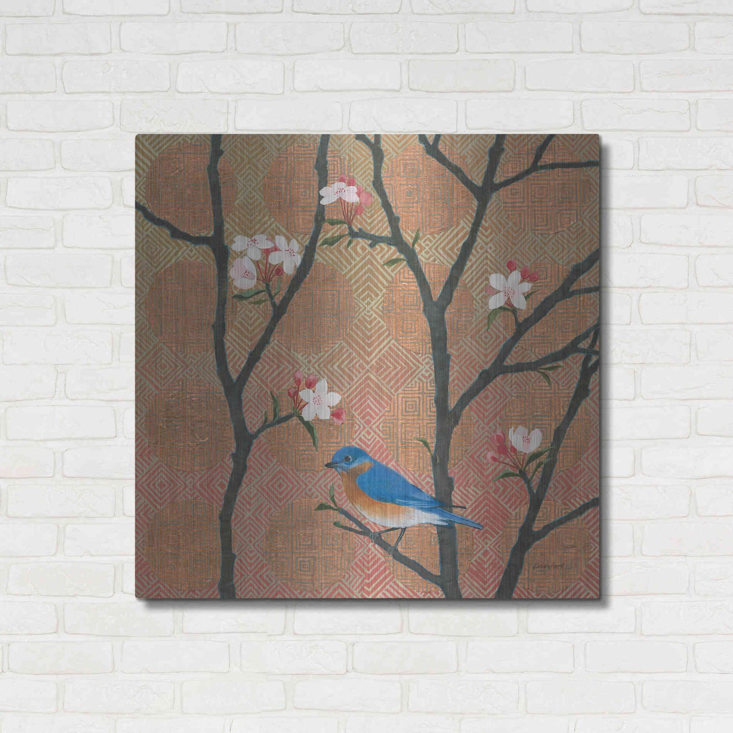 Luxe Metal Art 'Cherry Blossoms I' by Kathrine Lovell, Metal Wall Art,36x36