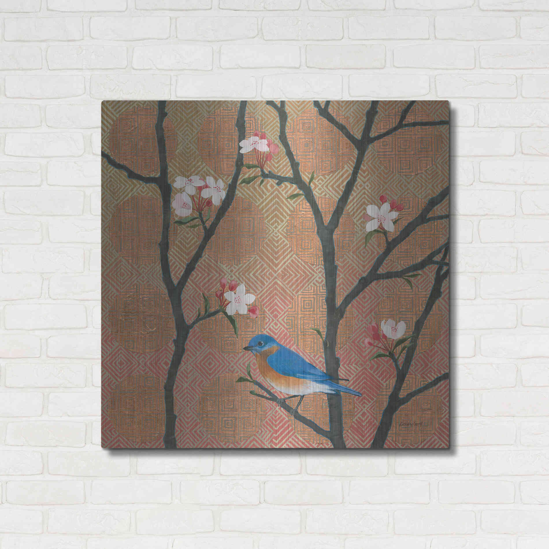 Luxe Metal Art 'Cherry Blossoms I' by Kathrine Lovell, Metal Wall Art,36x36