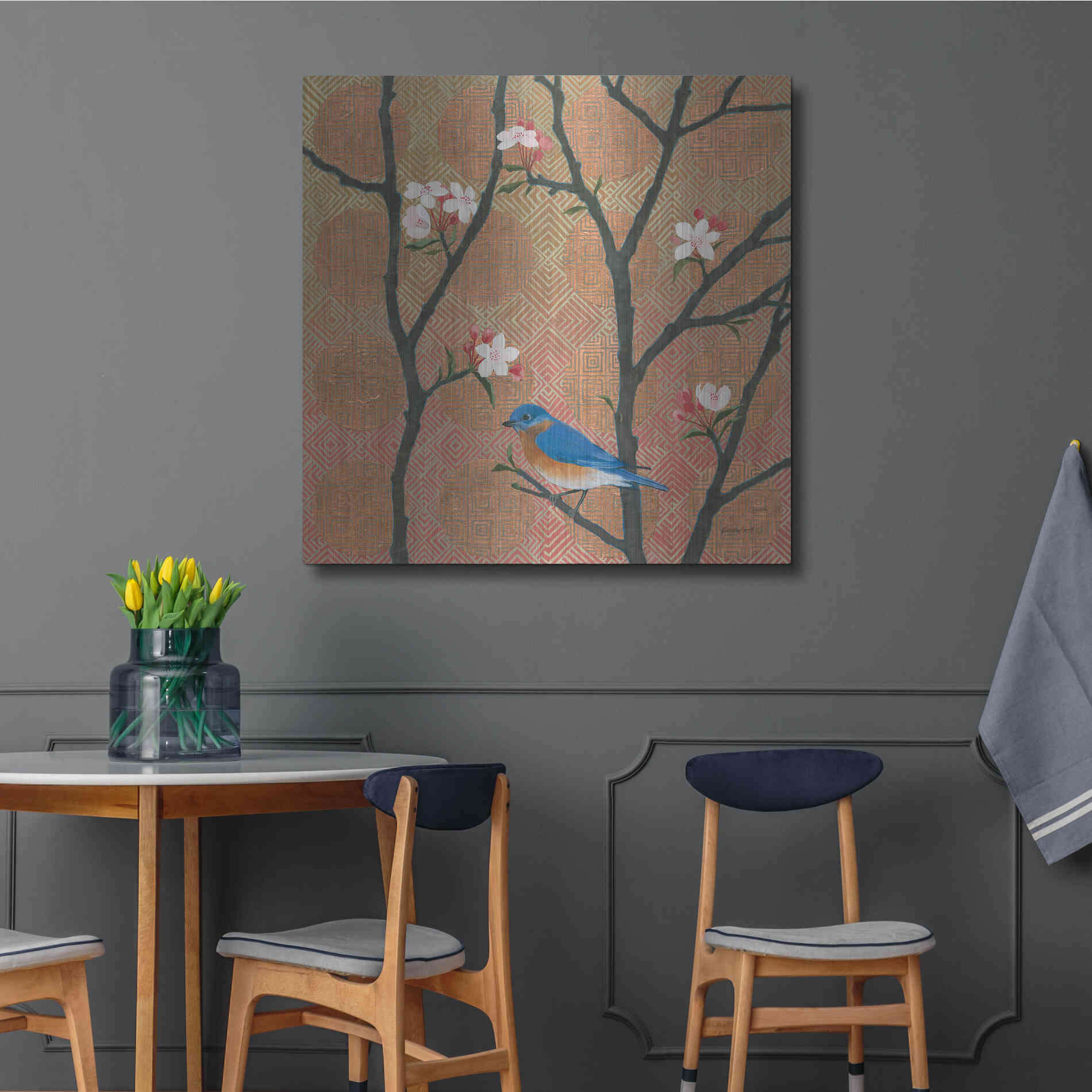 Luxe Metal Art 'Cherry Blossoms I' by Kathrine Lovell, Metal Wall Art,36x36