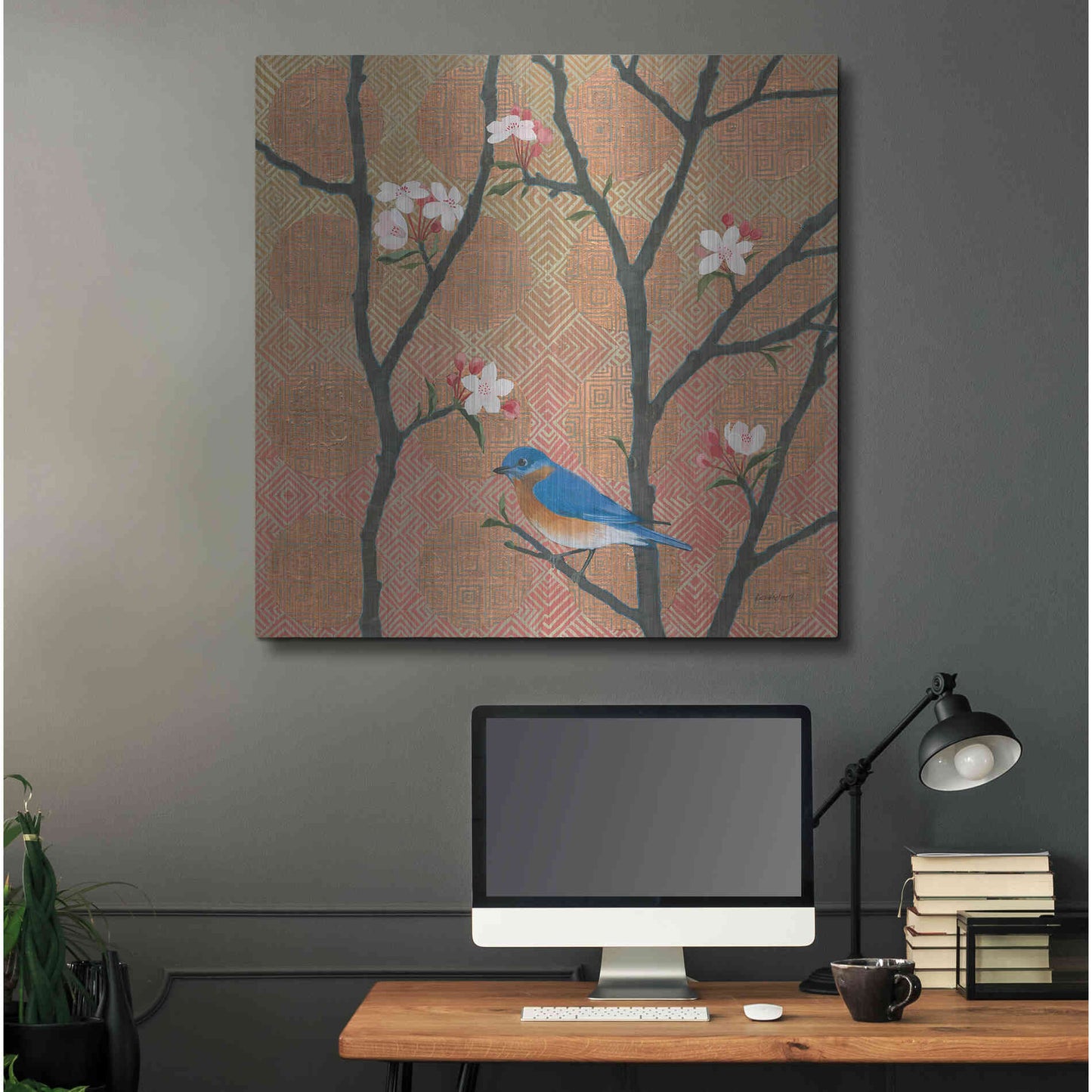 Luxe Metal Art 'Cherry Blossoms I' by Kathrine Lovell, Metal Wall Art,36x36