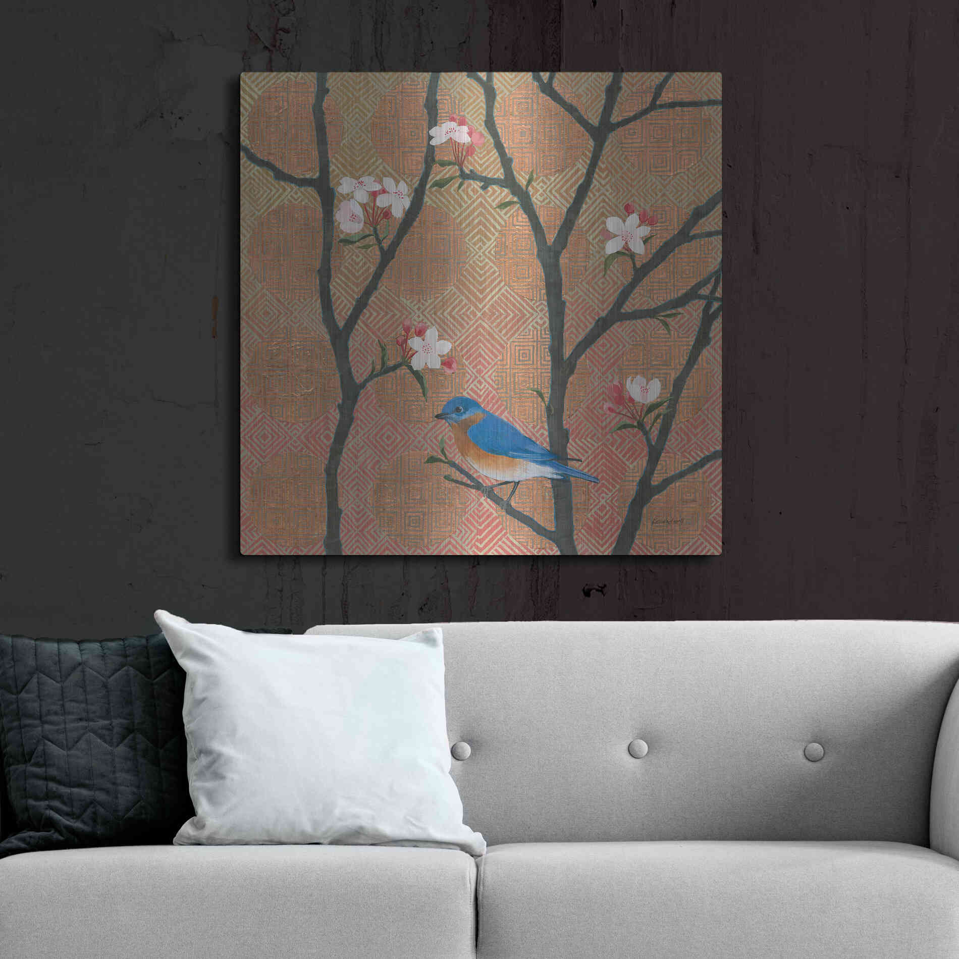 Luxe Metal Art 'Cherry Blossoms I' by Kathrine Lovell, Metal Wall Art,36x36