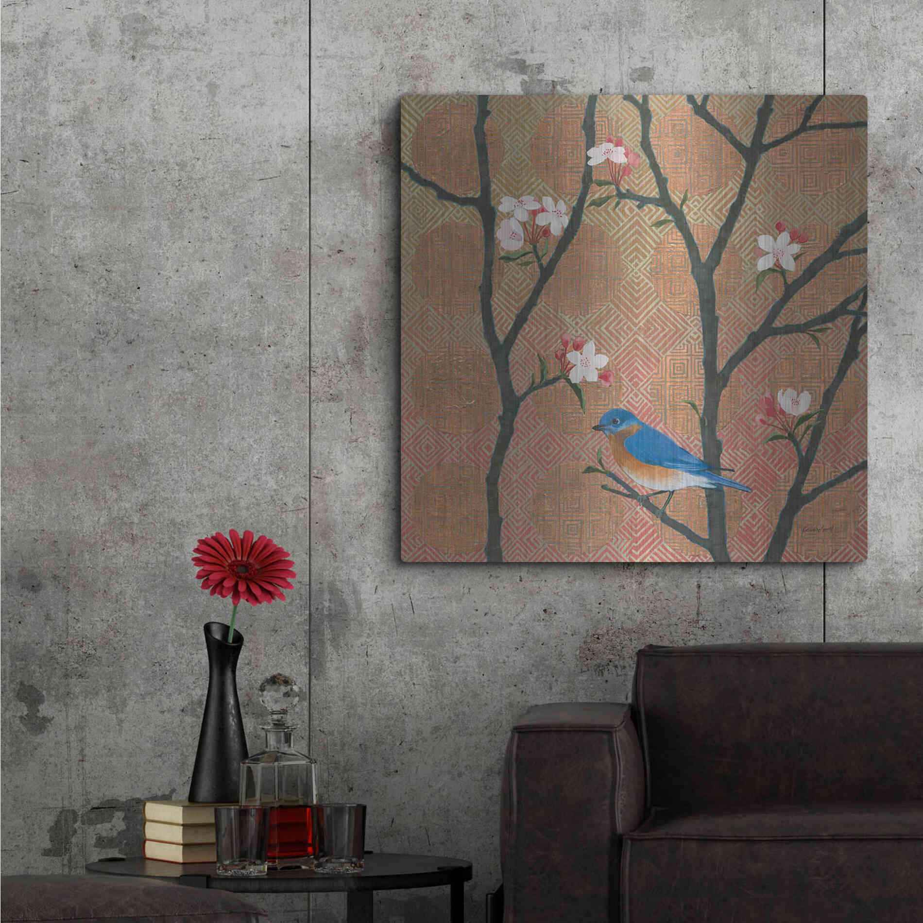 Luxe Metal Art 'Cherry Blossoms I' by Kathrine Lovell, Metal Wall Art,36x36