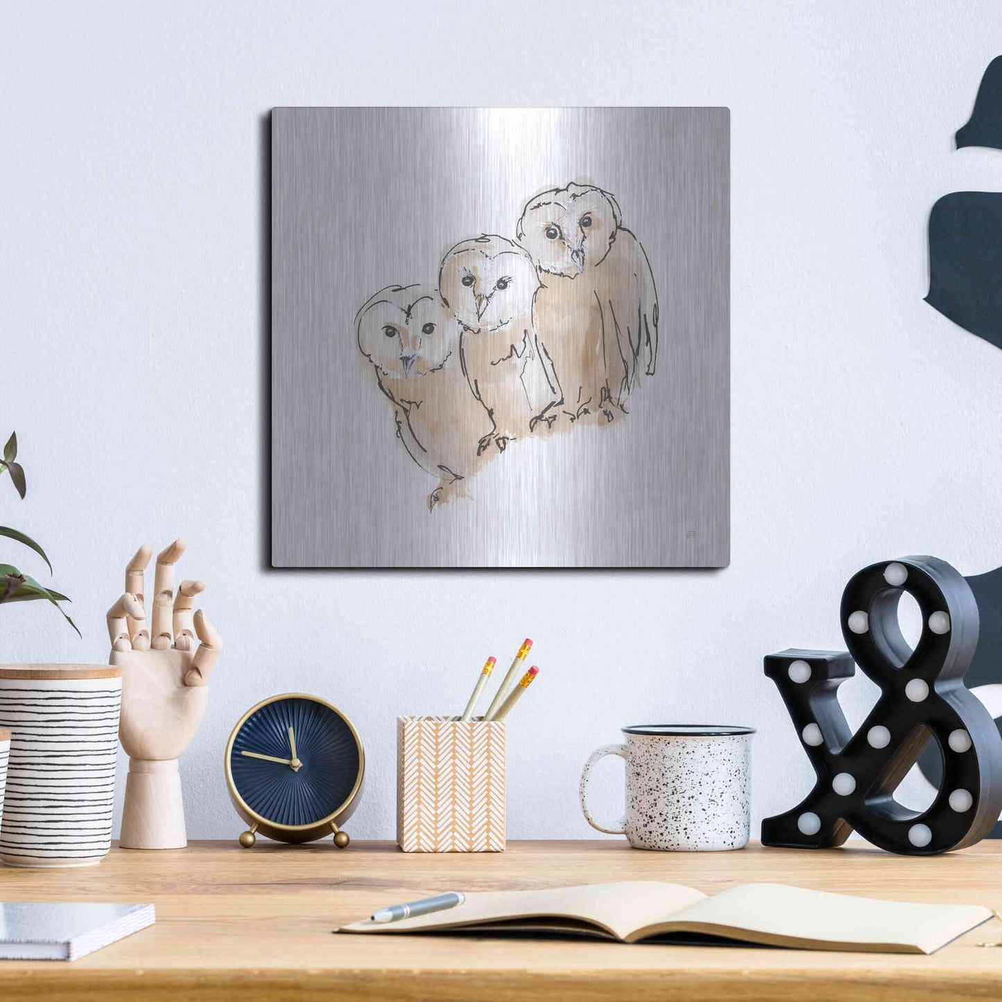 Luxe Metal Art 'Barn Owl III' by Chris Paschke, Metal Wall Art,12x12