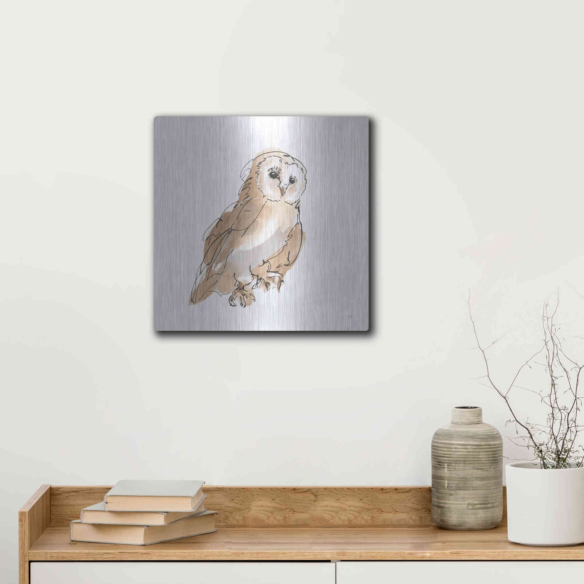 Luxe Metal Art 'Barn Owl IV' by Chris Paschke, Metal Wall Art,12x12