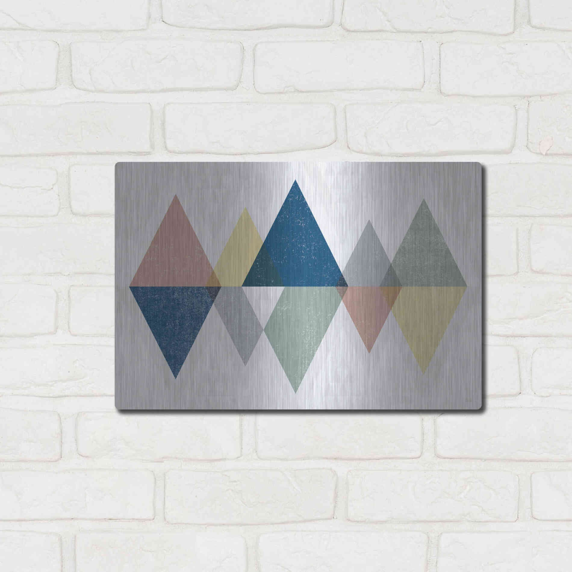 Luxe Metal Art 'Mod Triangles II Soft' by Michael Mullan, Metal Wall Art,16x12
