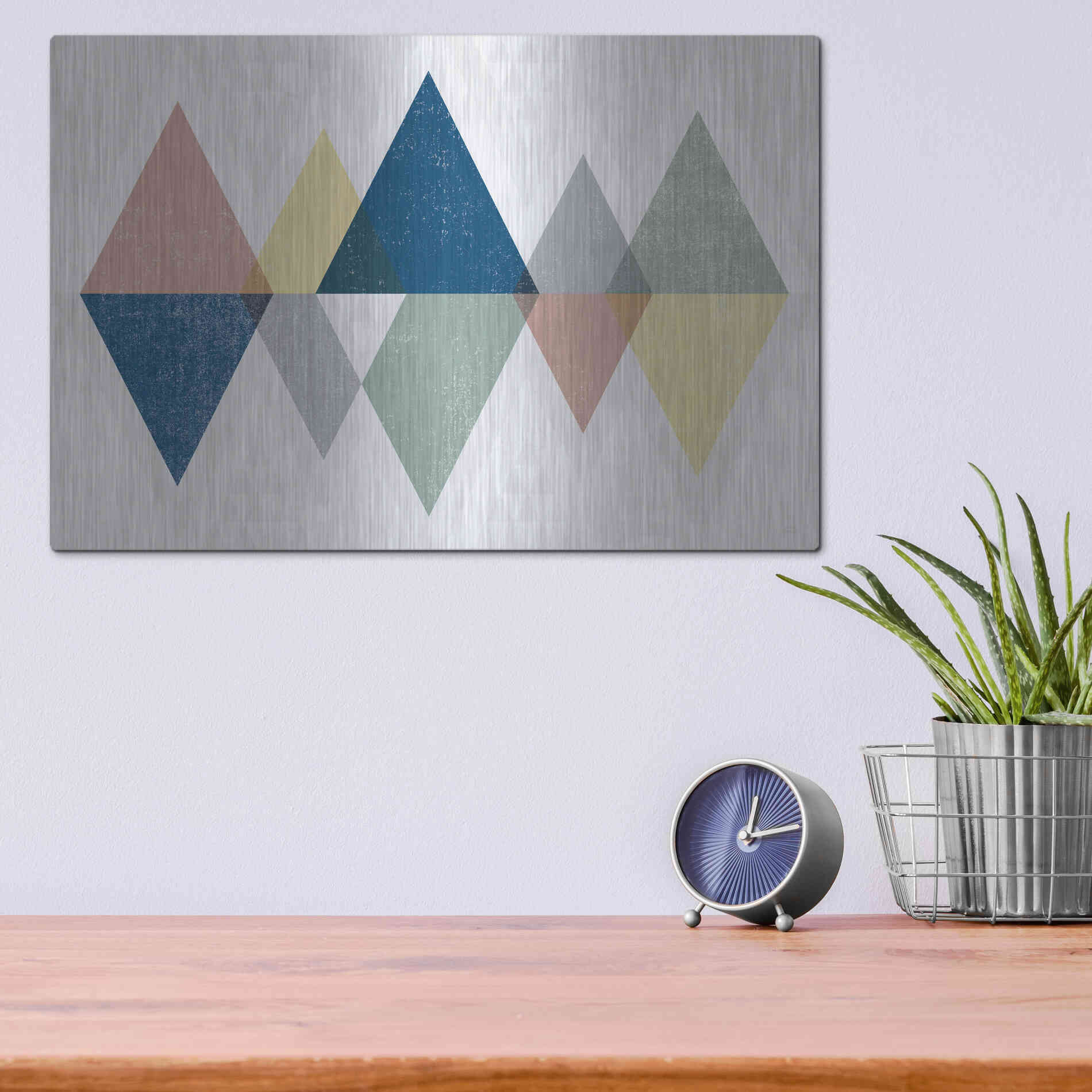 Luxe Metal Art 'Mod Triangles II Soft' by Michael Mullan, Metal Wall Art,16x12
