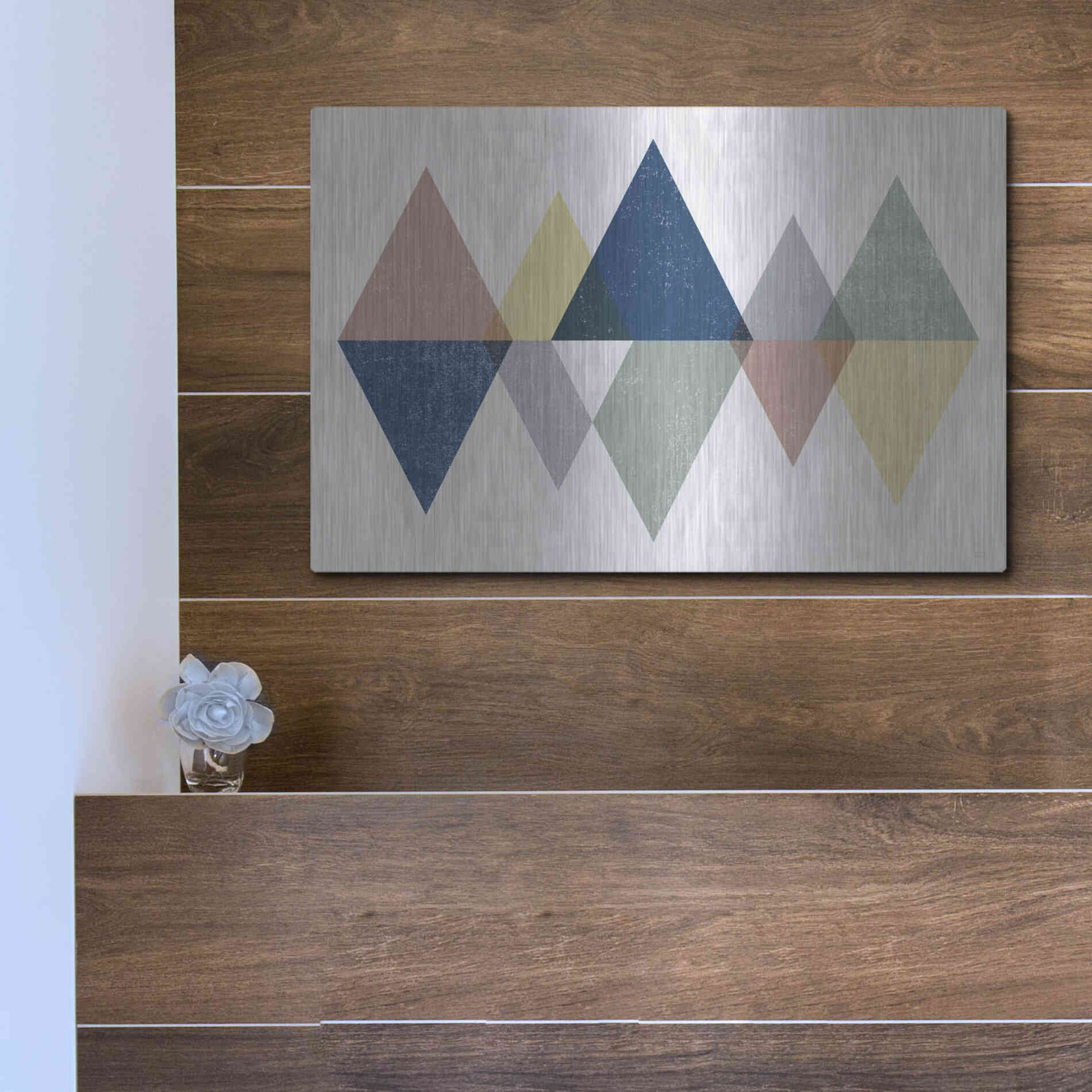 Luxe Metal Art 'Mod Triangles II Soft' by Michael Mullan, Metal Wall Art,16x12