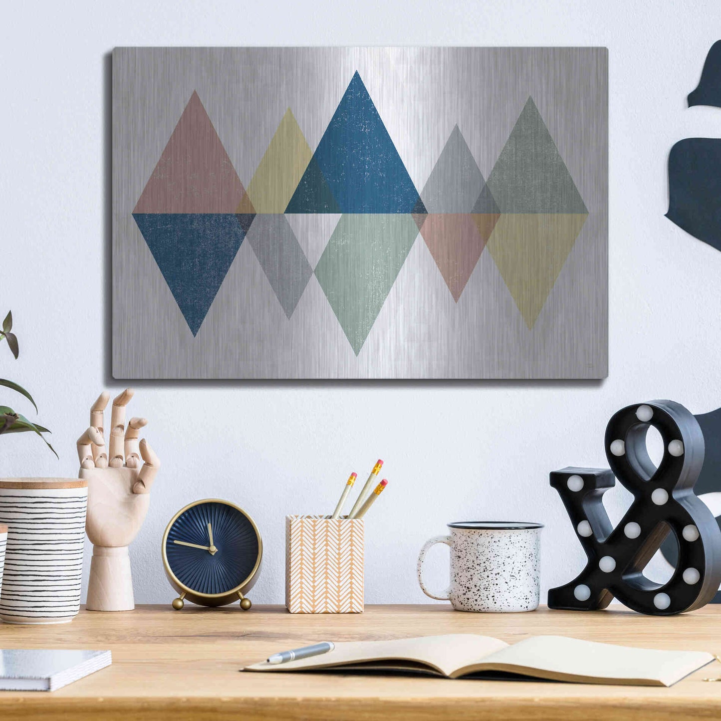 Luxe Metal Art 'Mod Triangles II Soft' by Michael Mullan, Metal Wall Art,16x12