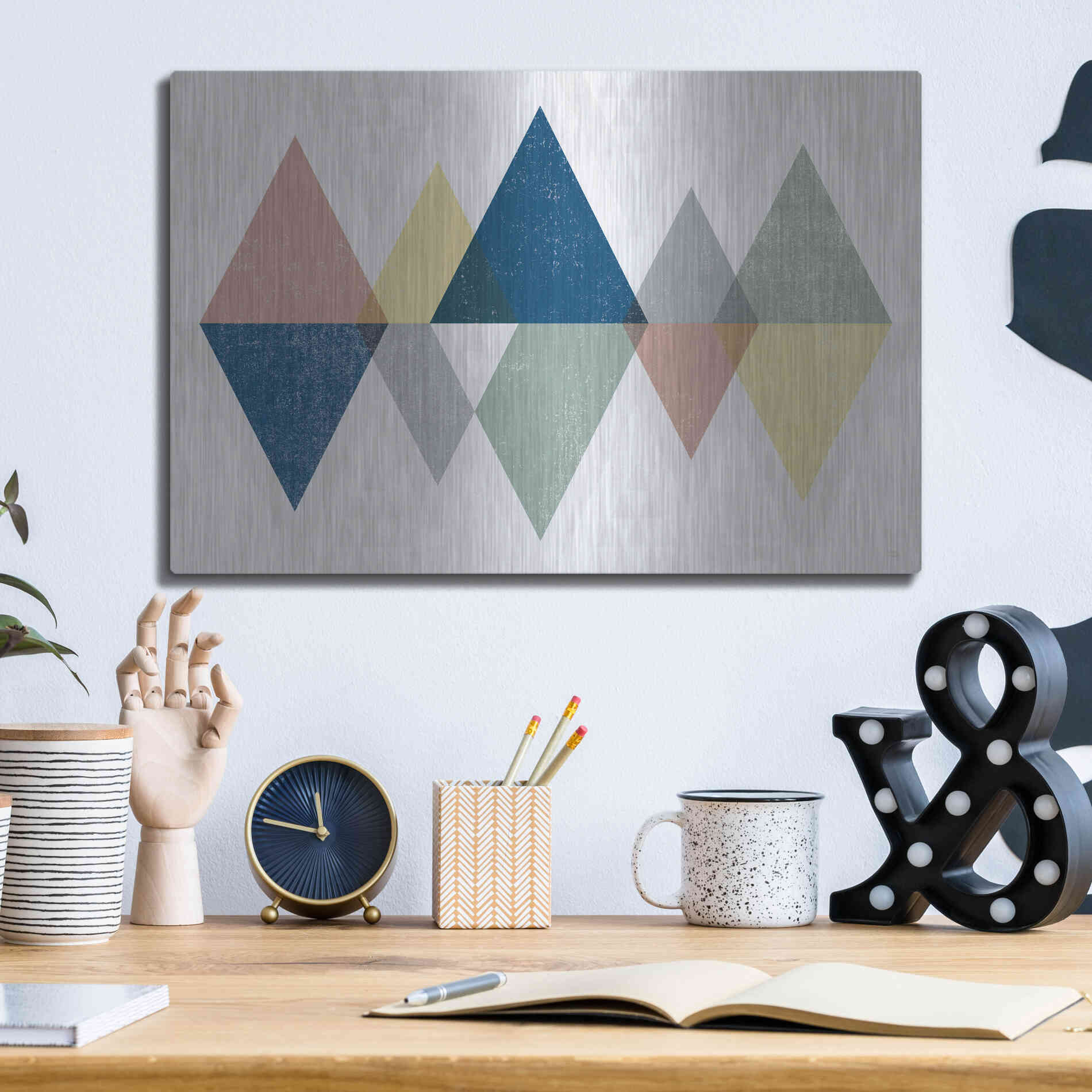 Luxe Metal Art 'Mod Triangles II Soft' by Michael Mullan, Metal Wall Art,16x12