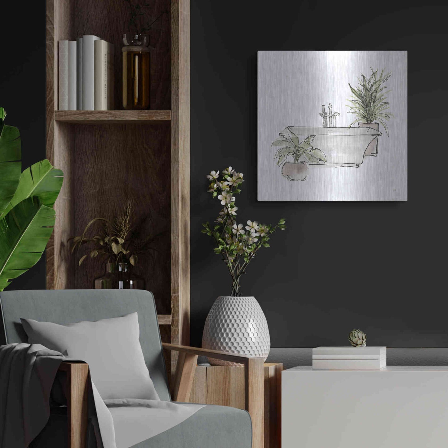 Luxe Metal Art 'Neutral Tub II' by Chris Paschke, Metal Wall Art,24x24