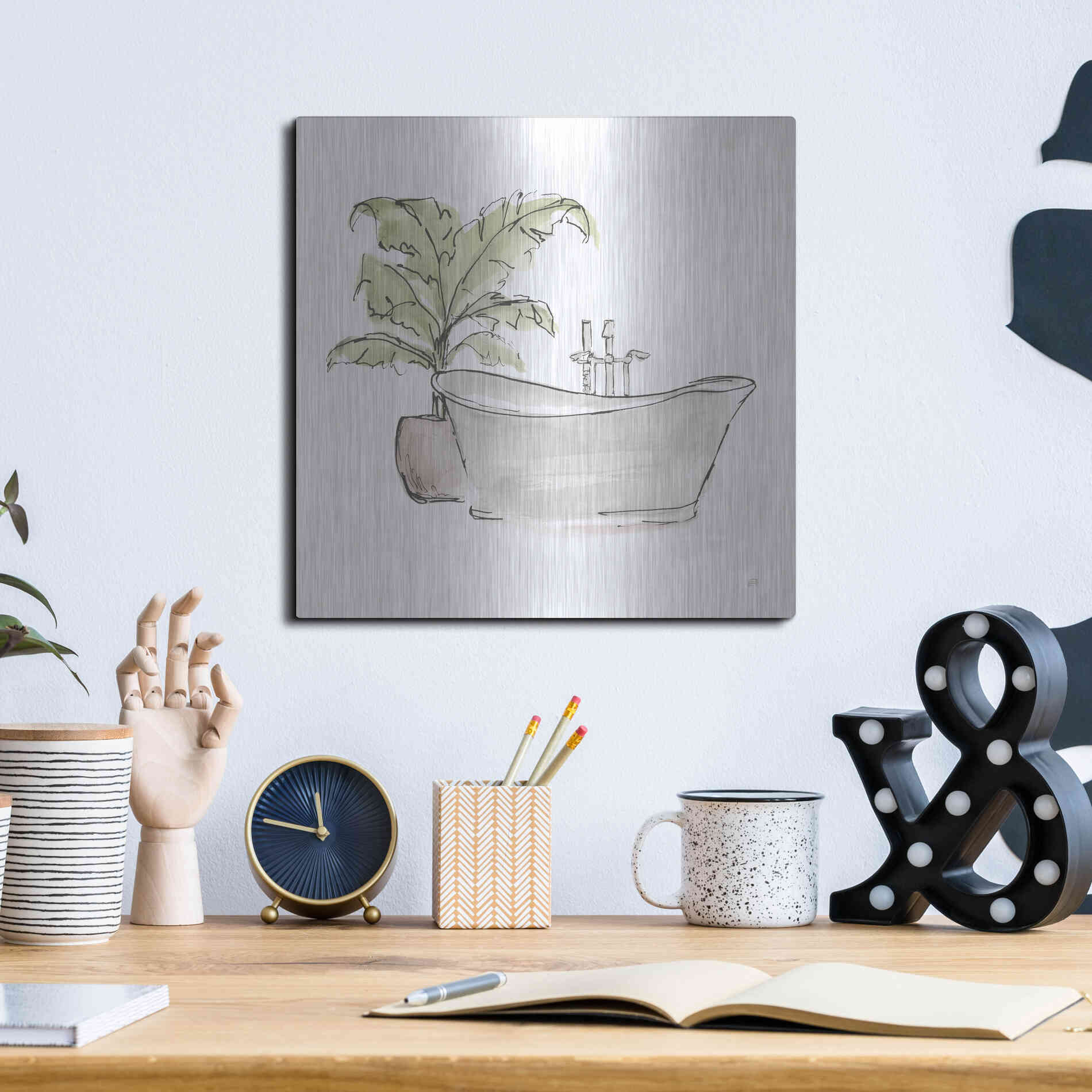 Luxe Metal Art 'Neutral Tub III' by Chris Paschke, Metal Wall Art,12x12
