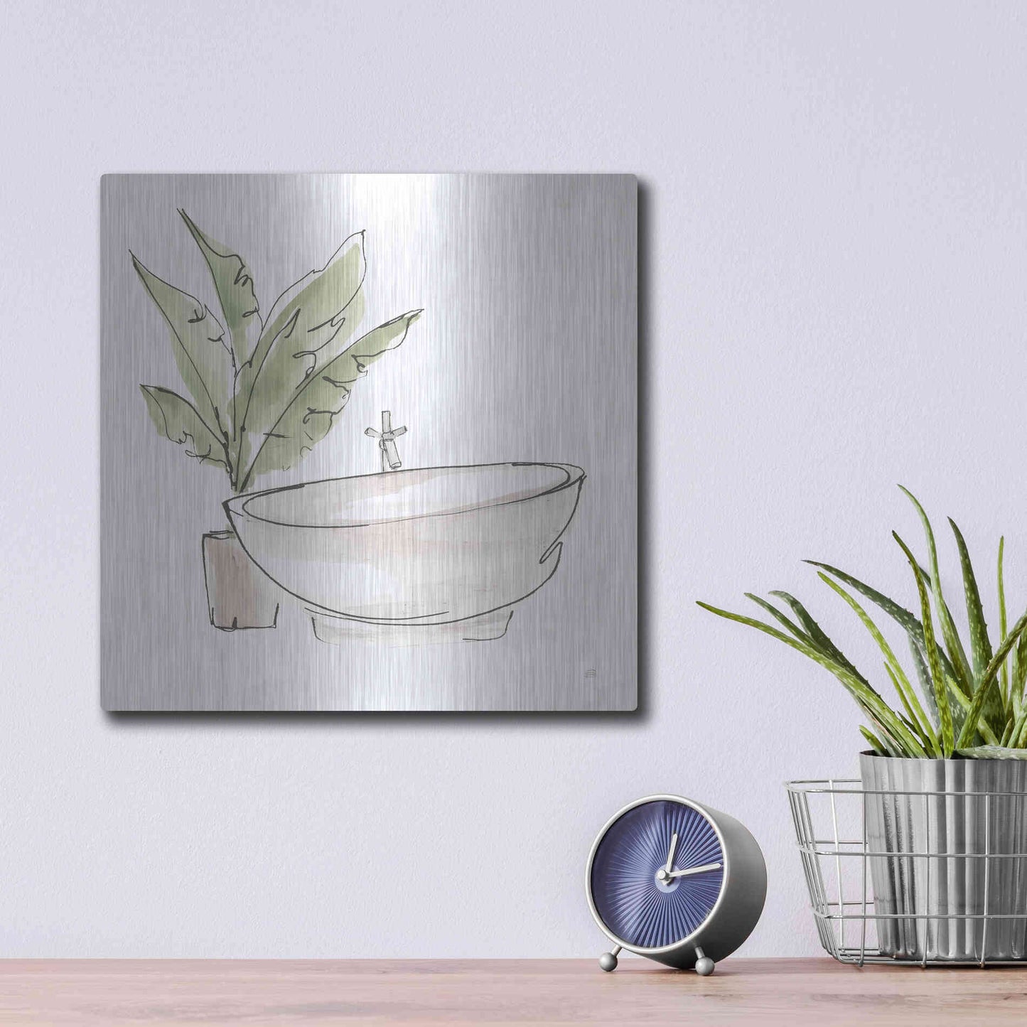 Luxe Metal Art 'Neutral Tub V' by Chris Paschke, Metal Wall Art,12x12