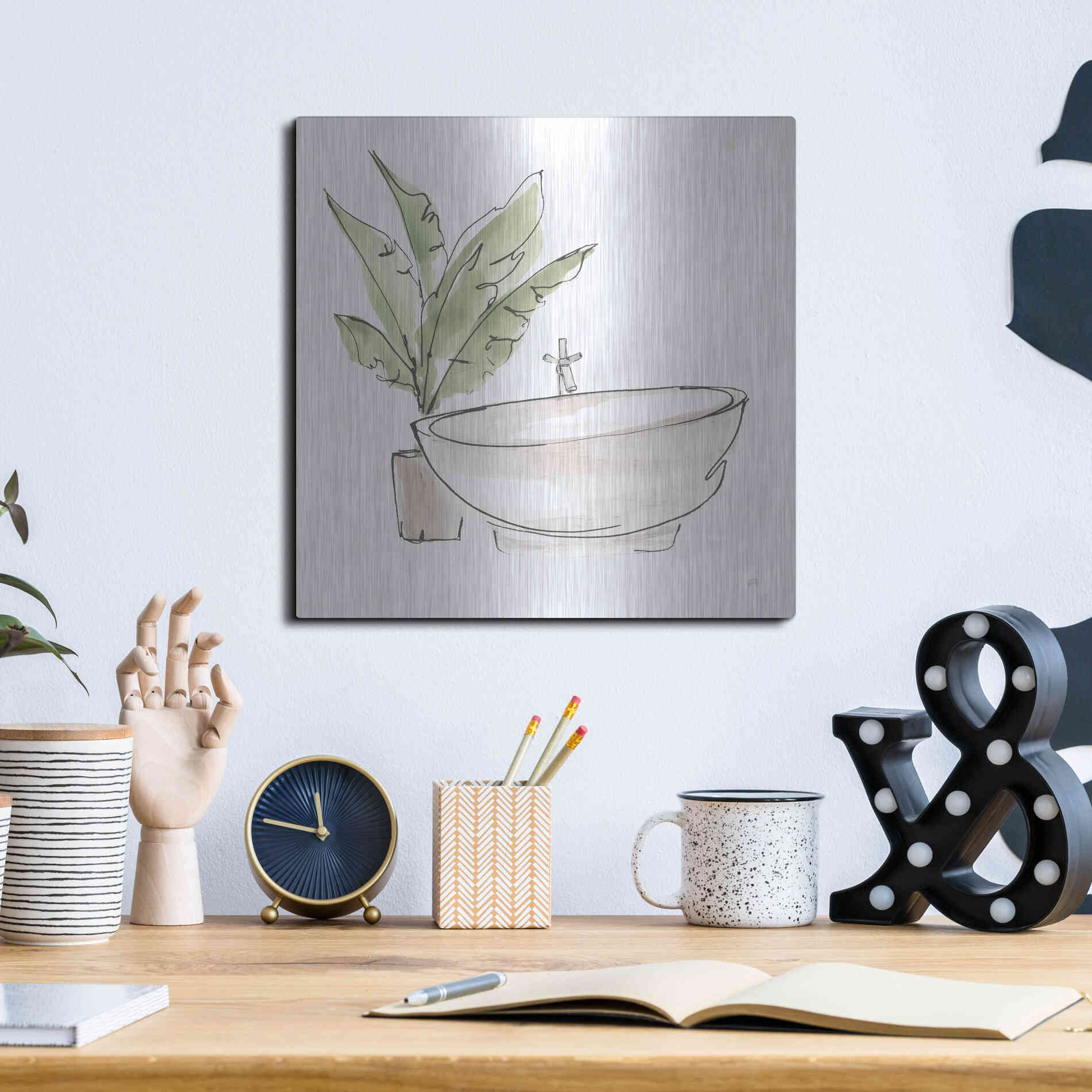 Luxe Metal Art 'Neutral Tub V' by Chris Paschke, Metal Wall Art,12x12