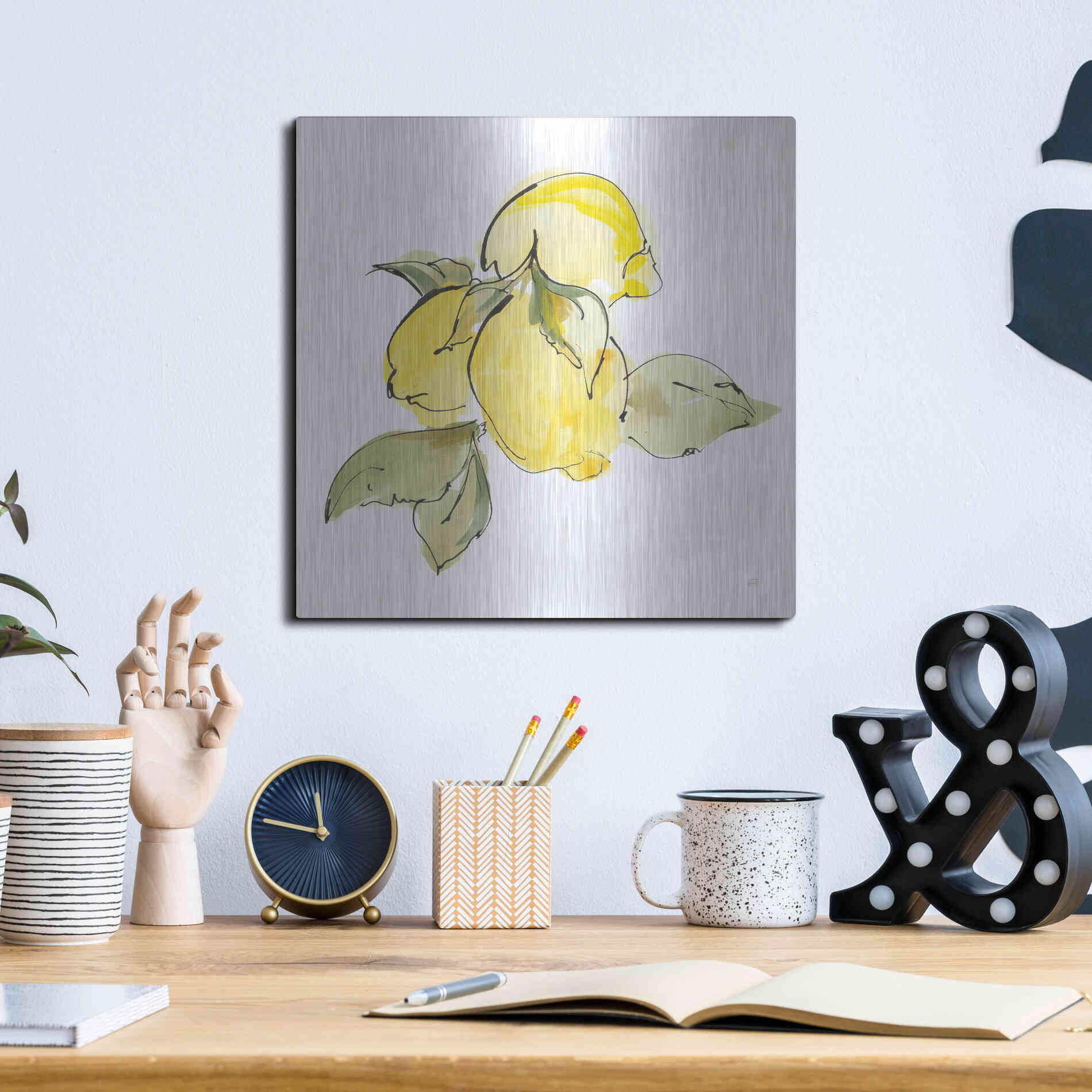 Luxe Metal Art 'Lemons I' by Chris Paschke, Metal Wall Art,12x12