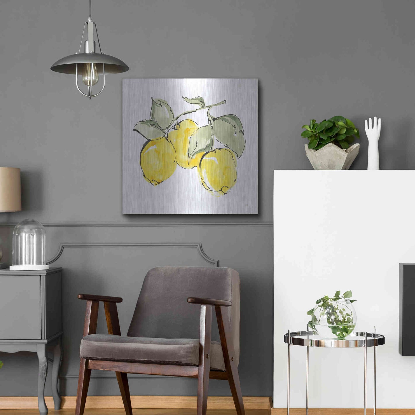 Luxe Metal Art 'Lemons IV' by Chris Paschke, Metal Wall Art,24x24