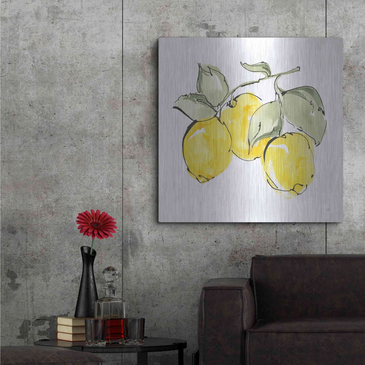 Luxe Metal Art 'Lemons IV' by Chris Paschke, Metal Wall Art,36x36