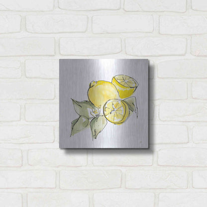 Luxe Metal Art 'Lemon Still Life I' by Chris Paschke, Metal Wall Art,12x12