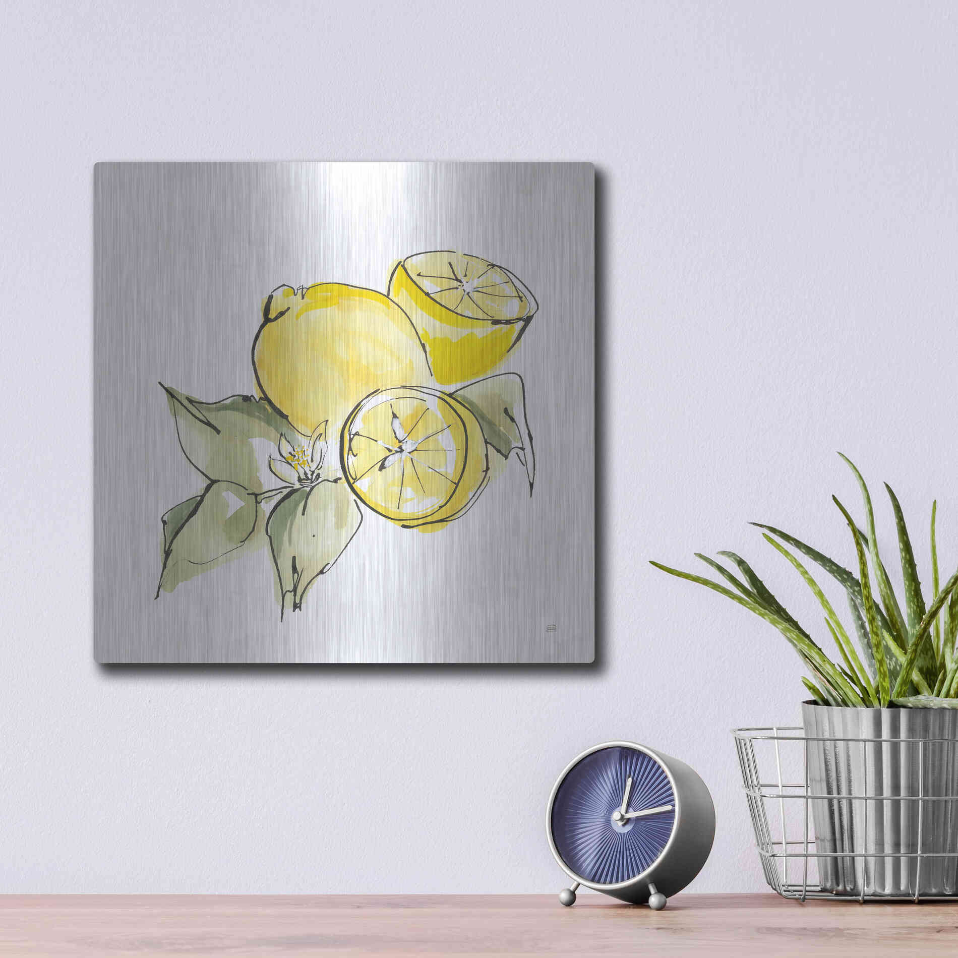 Luxe Metal Art 'Lemon Still Life I' by Chris Paschke, Metal Wall Art,12x12