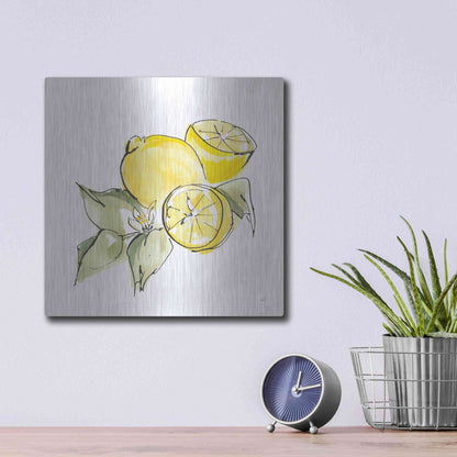 Luxe Metal Art 'Lemon Still Life I' by Chris Paschke, Metal Wall Art,12x12