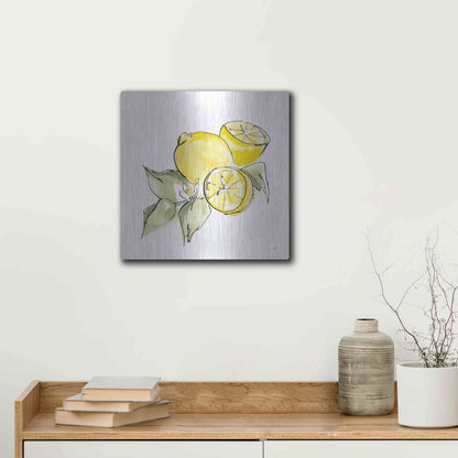 Luxe Metal Art 'Lemon Still Life I' by Chris Paschke, Metal Wall Art,12x12