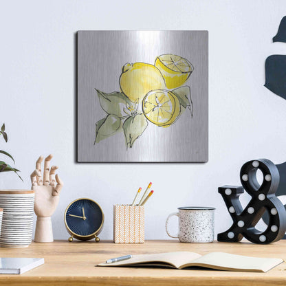 Luxe Metal Art 'Lemon Still Life I' by Chris Paschke, Metal Wall Art,12x12