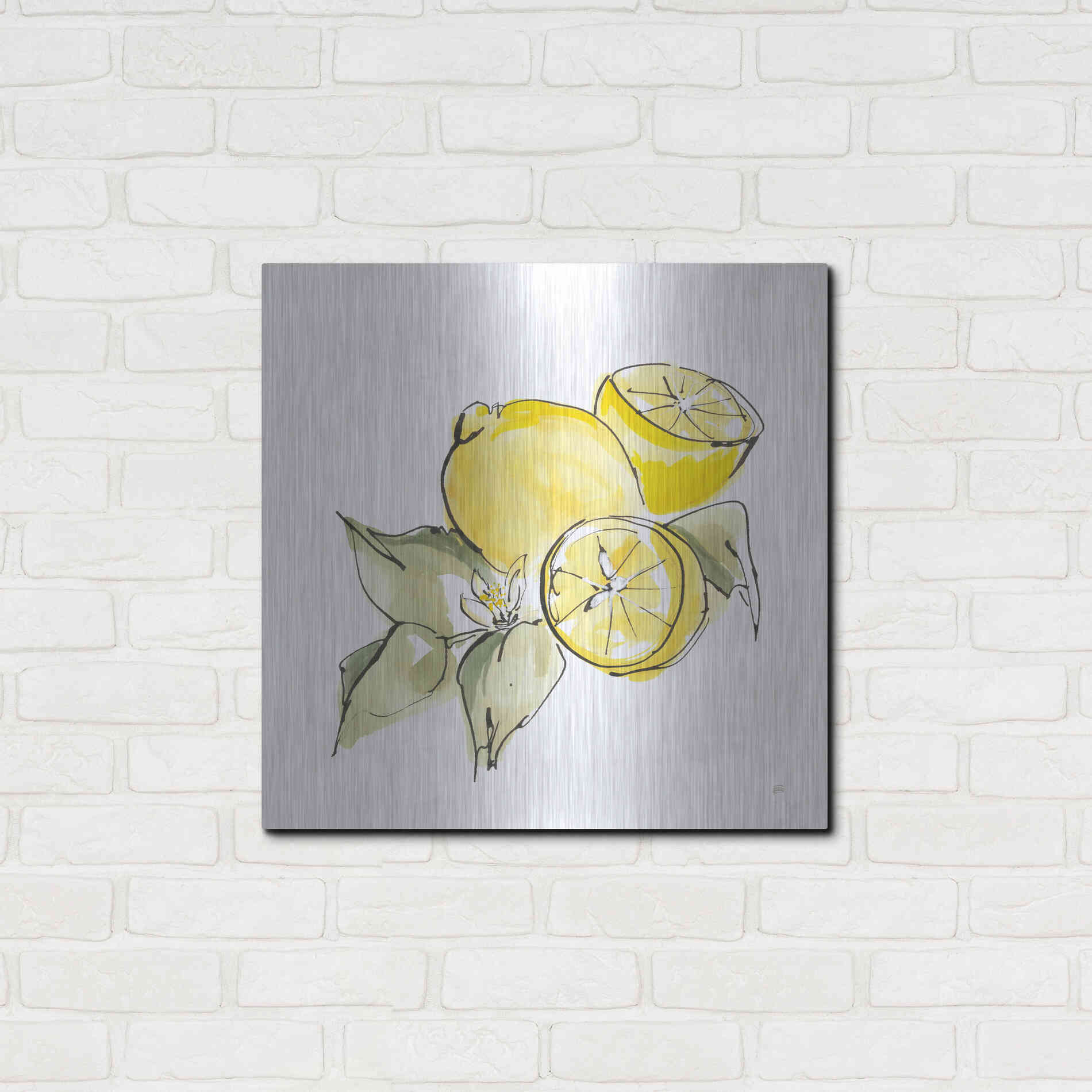 Luxe Metal Art 'Lemon Still Life I' by Chris Paschke, Metal Wall Art,24x24