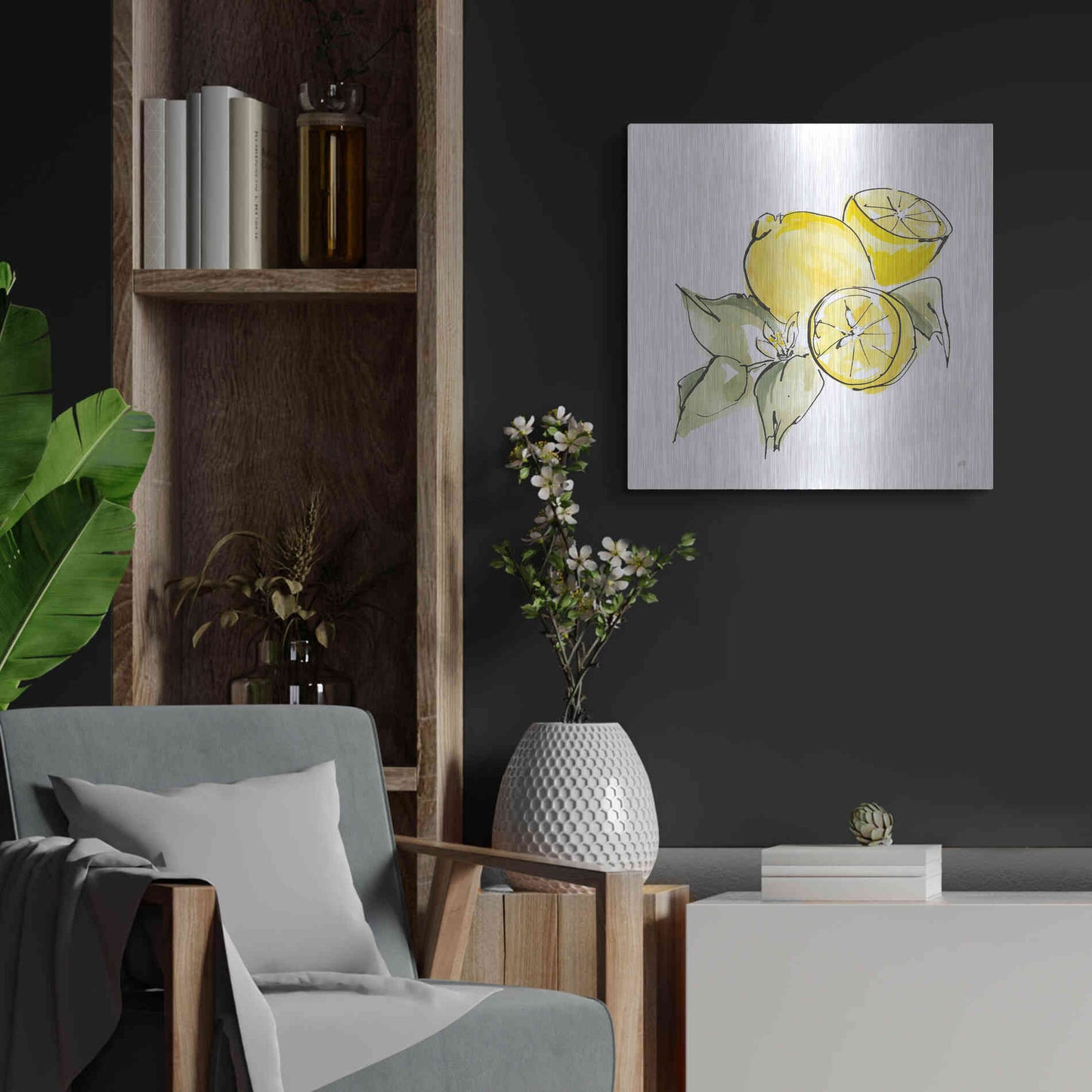 Luxe Metal Art 'Lemon Still Life I' by Chris Paschke, Metal Wall Art,24x24