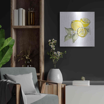 Luxe Metal Art 'Lemon Still Life I' by Chris Paschke, Metal Wall Art,24x24